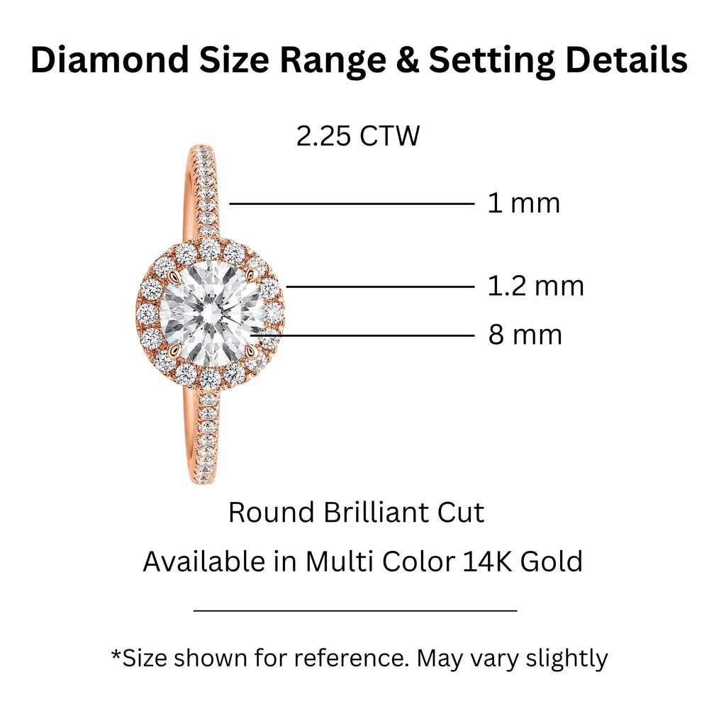 1.00-3.50 Carat T.W. Round-cut Lab Grown Diamond (F/VS+) 14K Gold Halo Ring