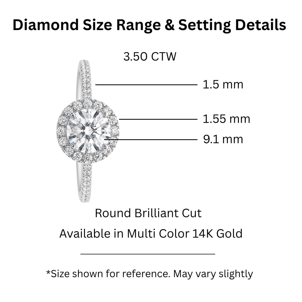 1.00-3.50 Carat T.W. Round-cut Lab Grown Diamond (F/VS+) 14K Gold Halo Ring