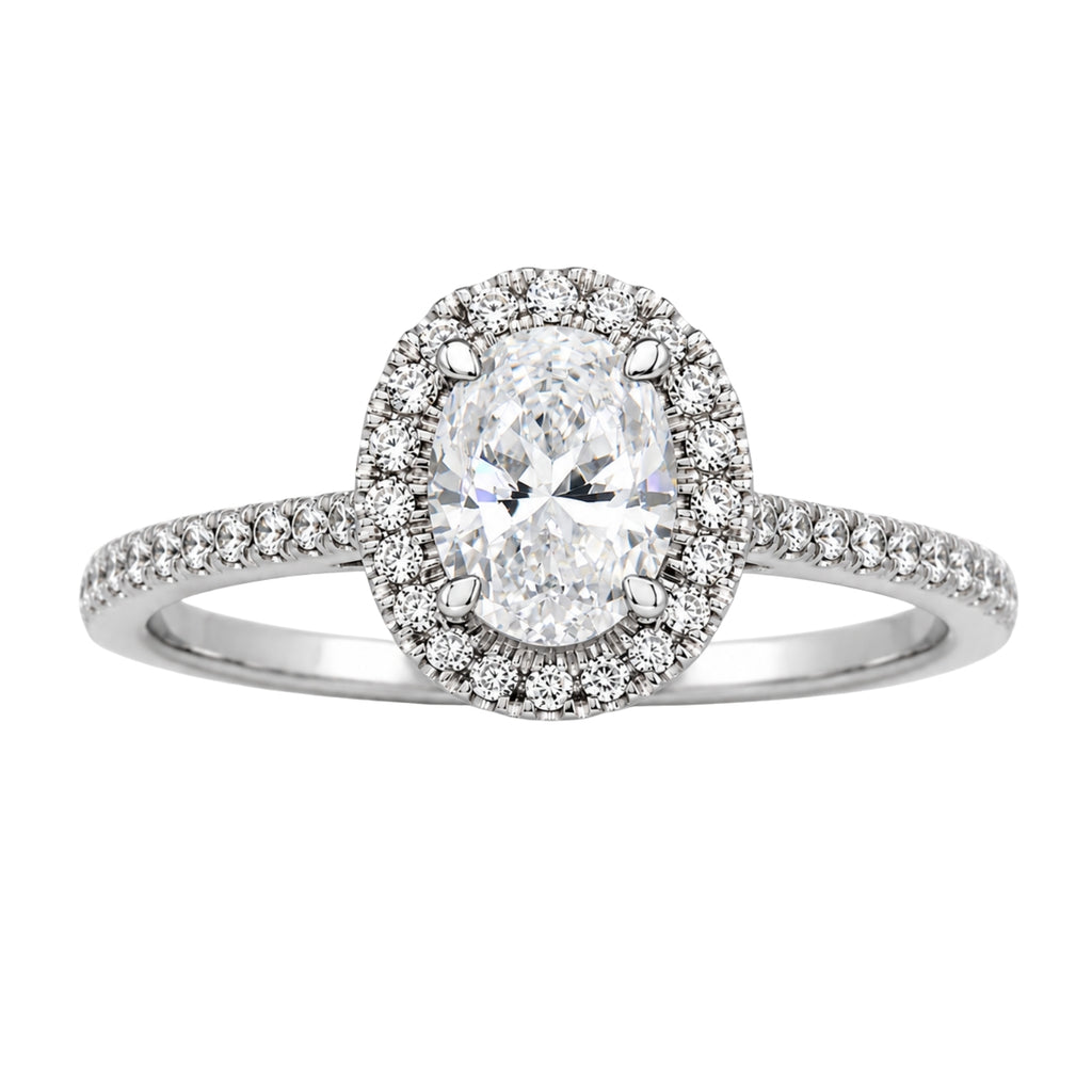 1.00-3.50 Carat T.W. Oval & Round-cut Lab Grown Diamond (F/VS+) 14K Gold Halo Ring