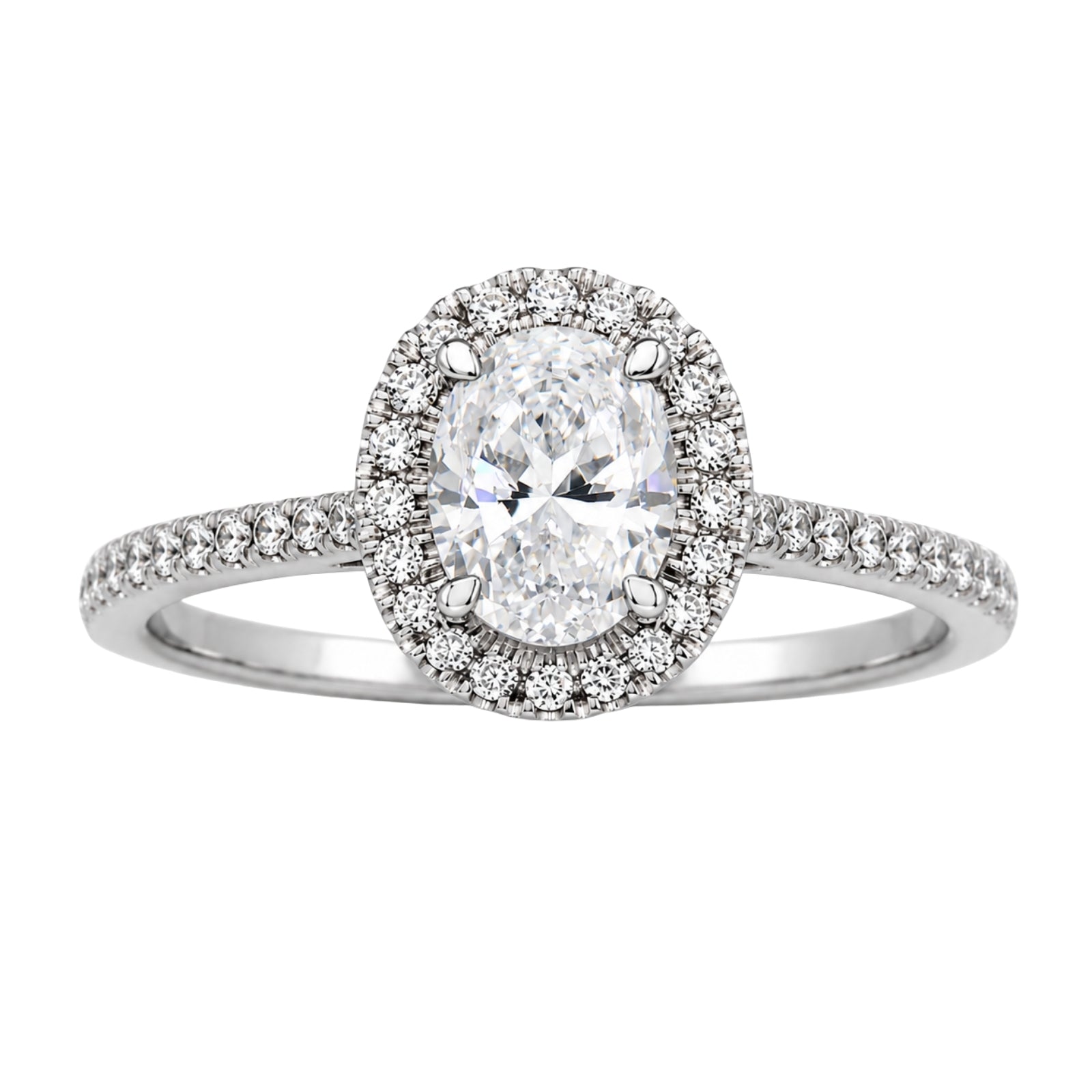 1.00-3.50 Carat T.W. Oval & Round-cut Lab Grown Diamond (F/VS+) 14K Gold Halo Ring