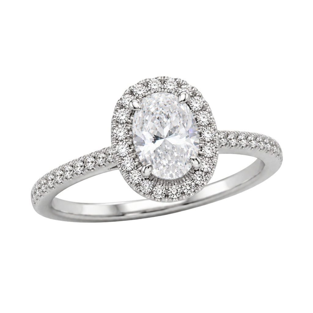 1.00-3.50 Carat T.W. Oval & Round-cut Lab Grown Diamond (F/VS+) 14K Gold Halo Ring