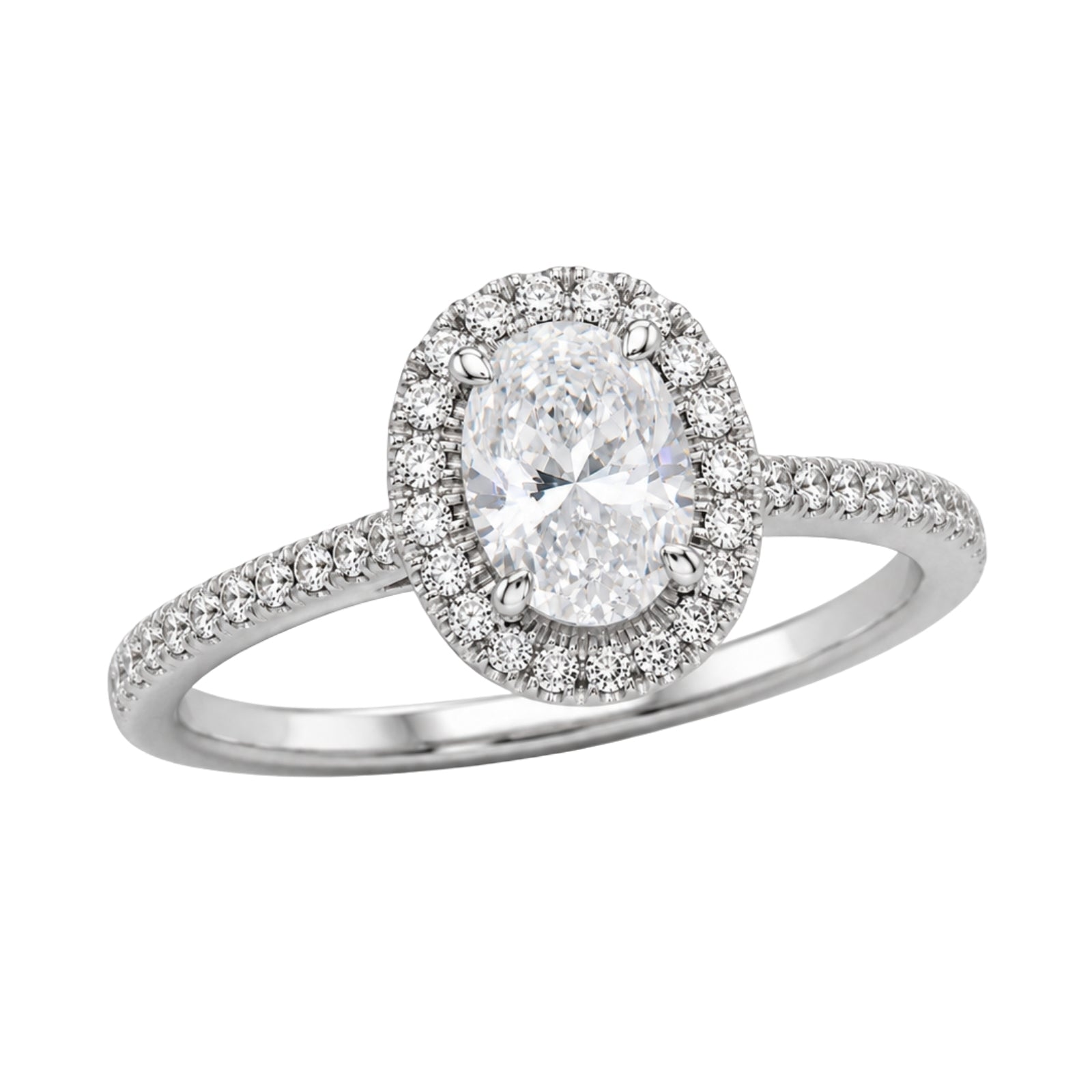 1.00-3.50 Carat T.W. Oval & Round-cut Lab Grown Diamond (F/VS+) 14K Gold Halo Ring