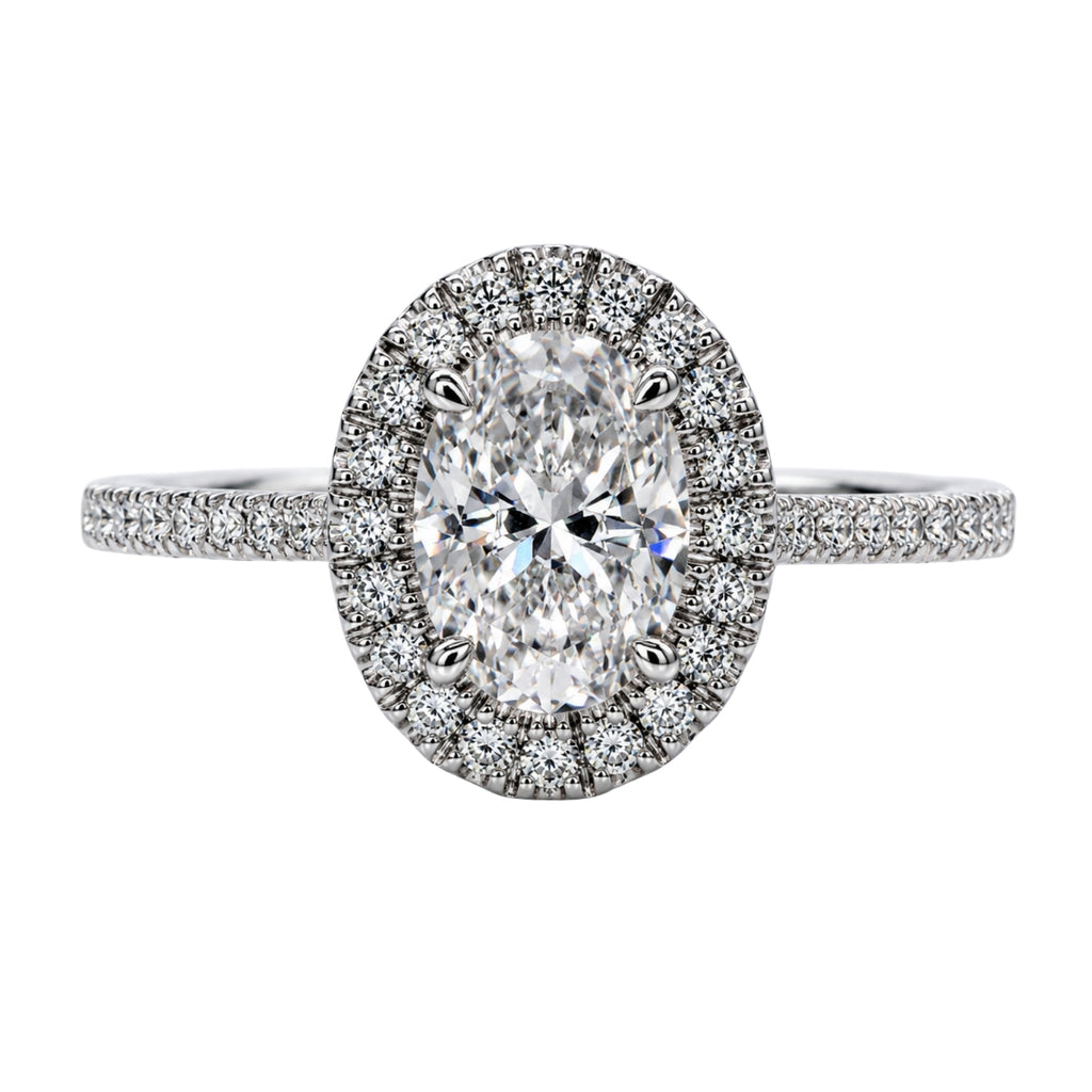 1.00-3.50 Carat T.W. Oval & Round-cut Lab Grown Diamond (F/VS+) 14K Gold Halo Ring