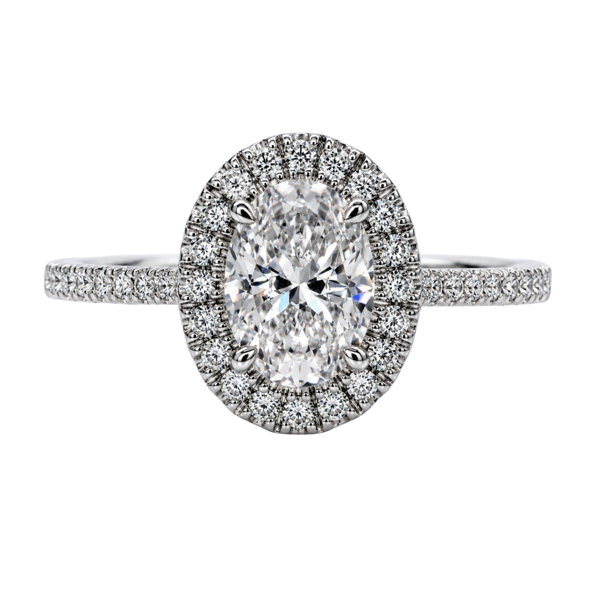 1.00-3.50 Carat T.W. Oval & Round-cut Lab Grown Diamond (F/VS+) 14K Gold Halo Ring