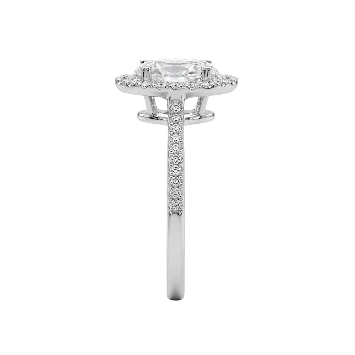 1.00-3.50 Carat T.W. Oval & Round-cut Lab Grown Diamond (F/VS+) 14K Gold Halo Ring