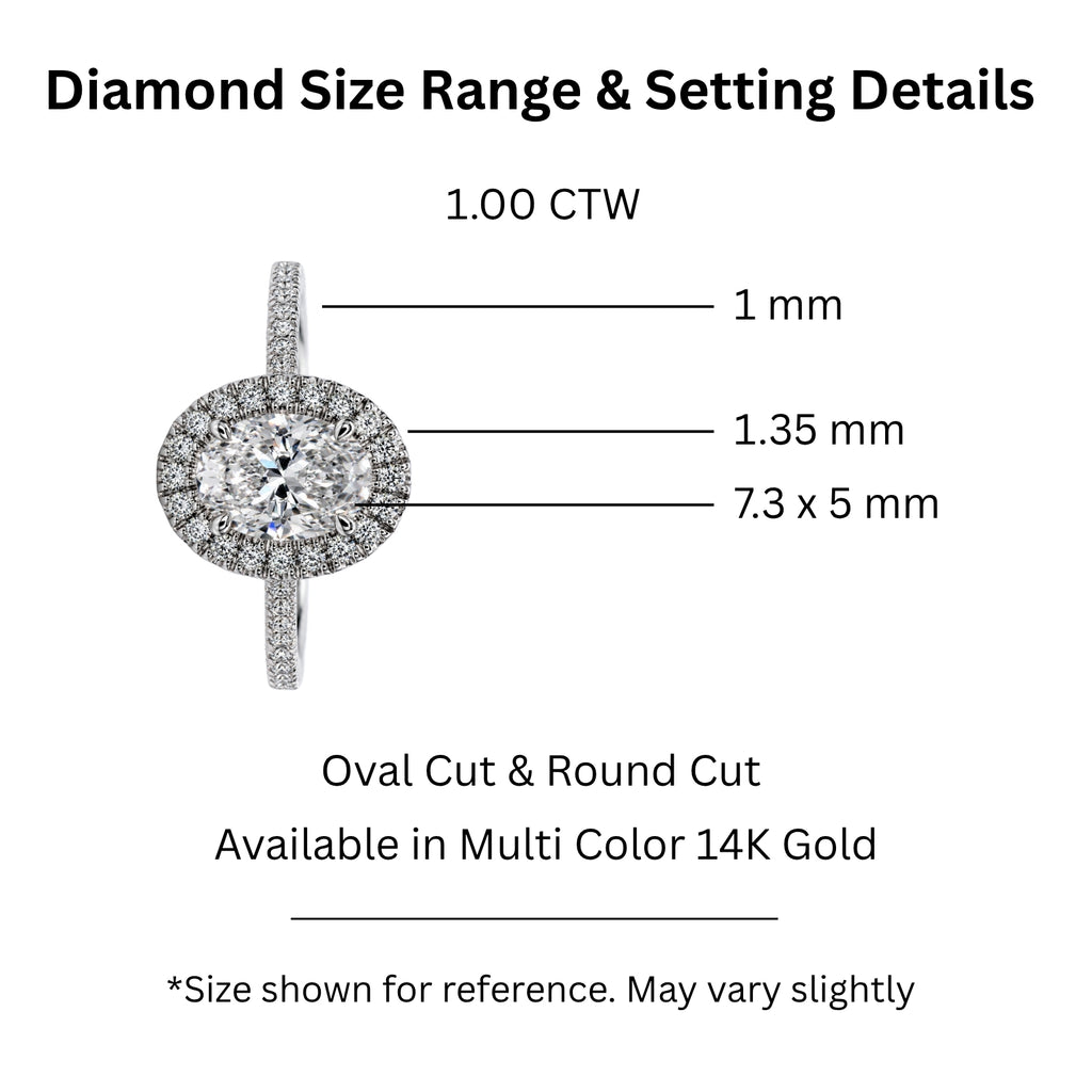 1.00-3.50 Carat T.W. Oval & Round-cut Lab Grown Diamond (F/VS+) 14K Gold Halo Ring