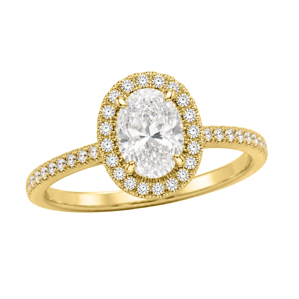 1.00-3.50 Carat T.W. Oval & Round-cut Lab Grown Diamond (F/VS+) 14K Gold Halo Ring