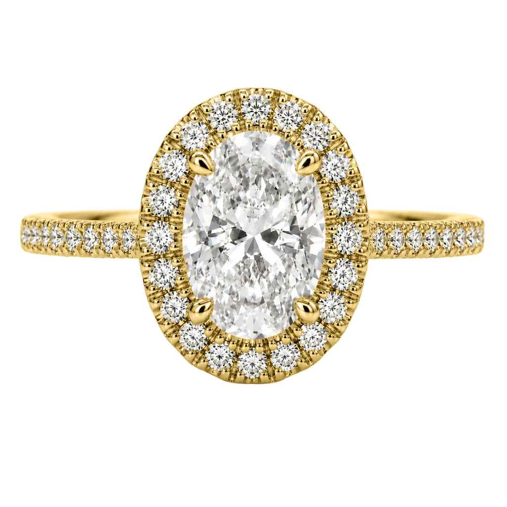 1.00-3.50 Carat T.W. Oval & Round-cut Lab Grown Diamond (F/VS+) 14K Gold Halo Ring