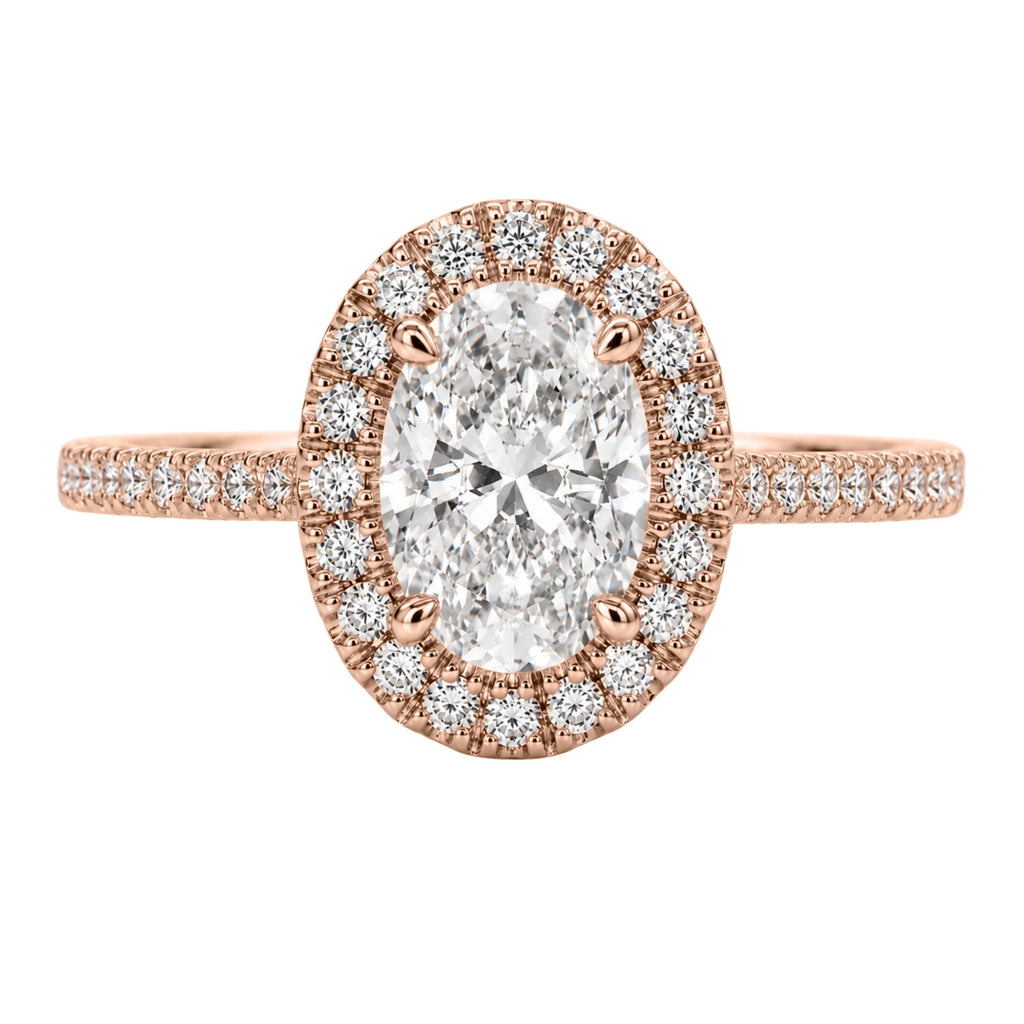 1.00-3.50 Carat T.W. Oval & Round-cut Lab Grown Diamond (F/VS+) 14K Gold Halo Ring