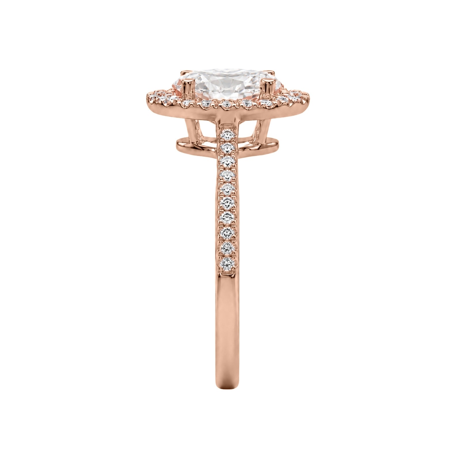 1.00-3.50 Carat T.W. Oval & Round-cut Lab Grown Diamond (F/VS+) 14K Gold Halo Ring