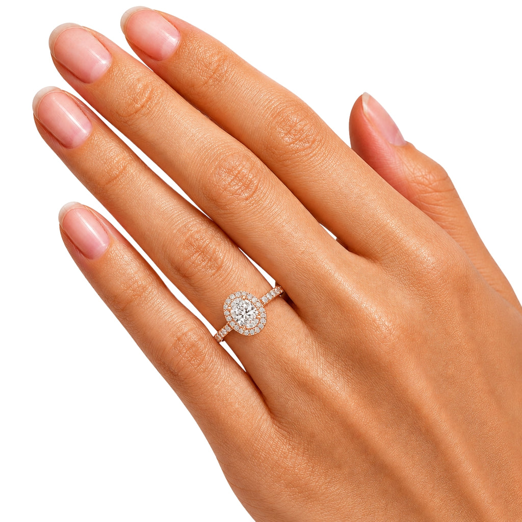 1.00-3.50 Carat T.W. Oval & Round-cut Lab Grown Diamond (F/VS+) 14K Gold Halo Ring