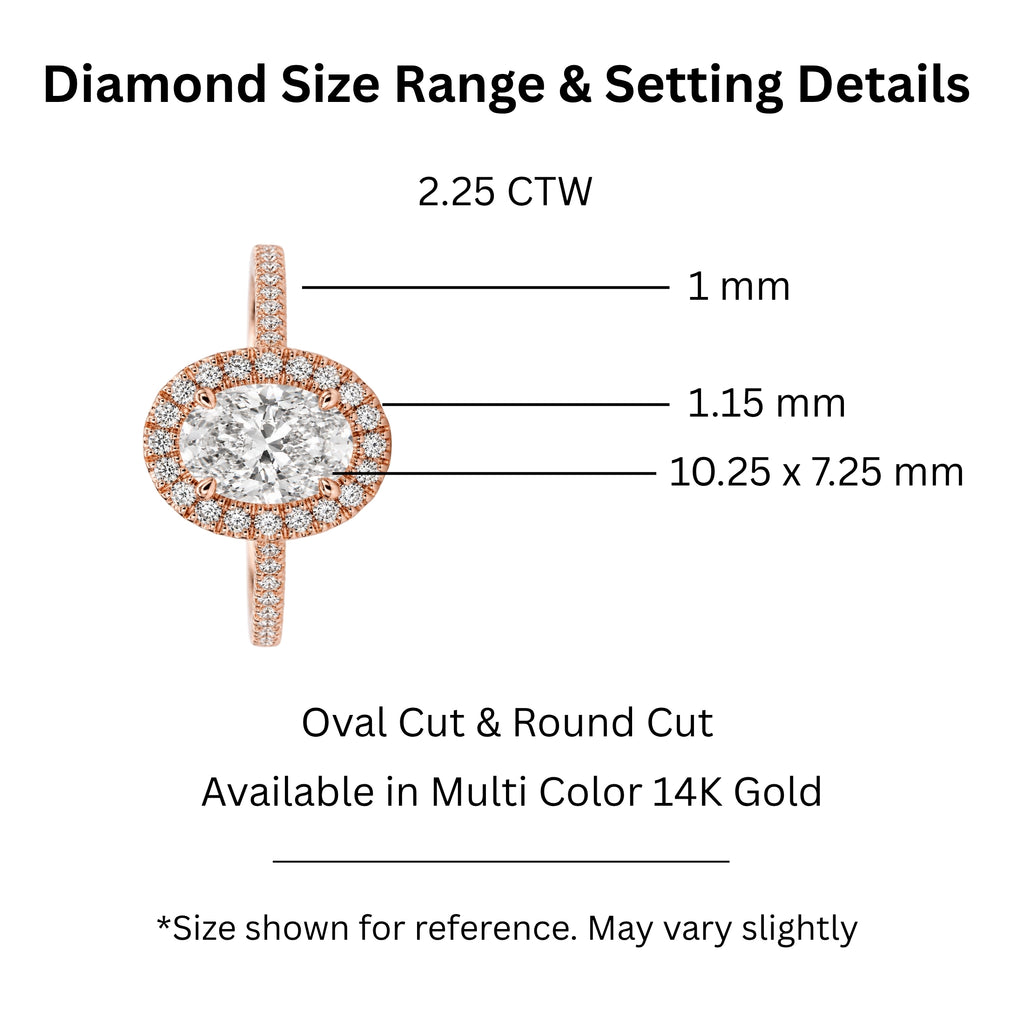 1.00-3.50 Carat T.W. Oval & Round-cut Lab Grown Diamond (F/VS+) 14K Gold Halo Ring