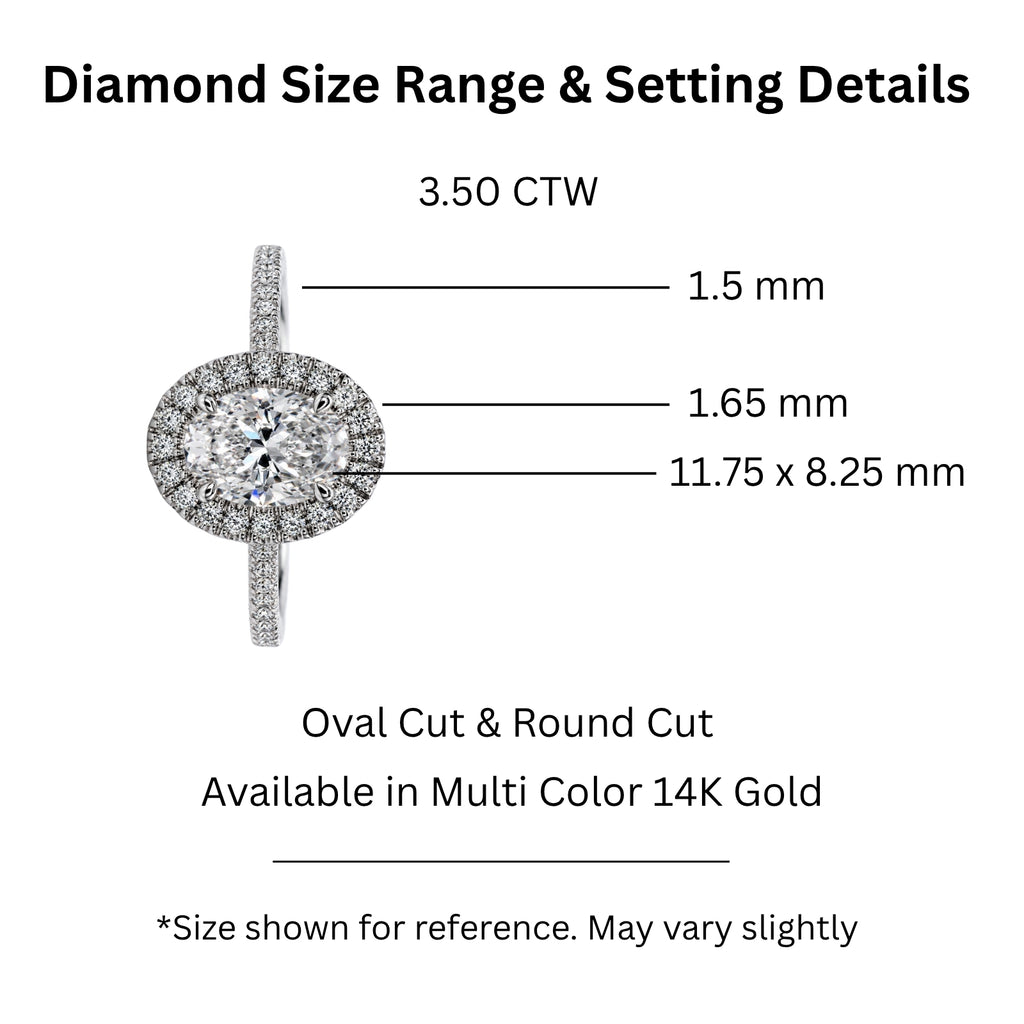 1.00-3.50 Carat T.W. Oval & Round-cut Lab Grown Diamond (F/VS+) 14K Gold Halo Ring