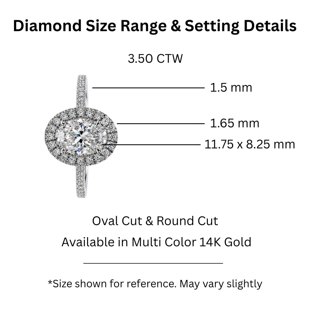 1.00-3.50 Carat T.W. Oval & Round-cut Lab Grown Diamond (F/VS+) 14K Gold Halo Ring