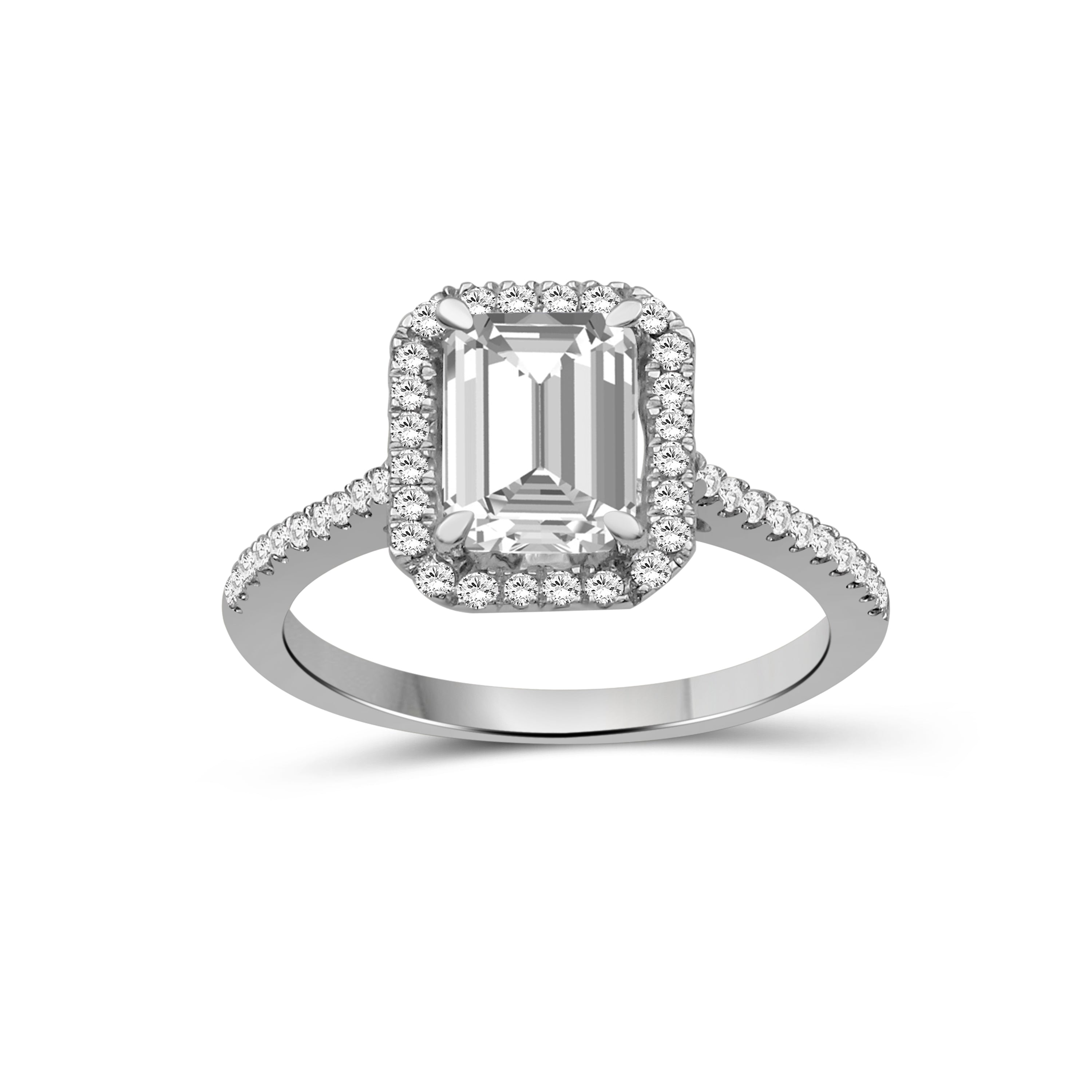 1.00-3.50 Carat T.W. Emerald & Round-cut Lab Grown Diamond (F/VS+) 14K Gold Halo Ring