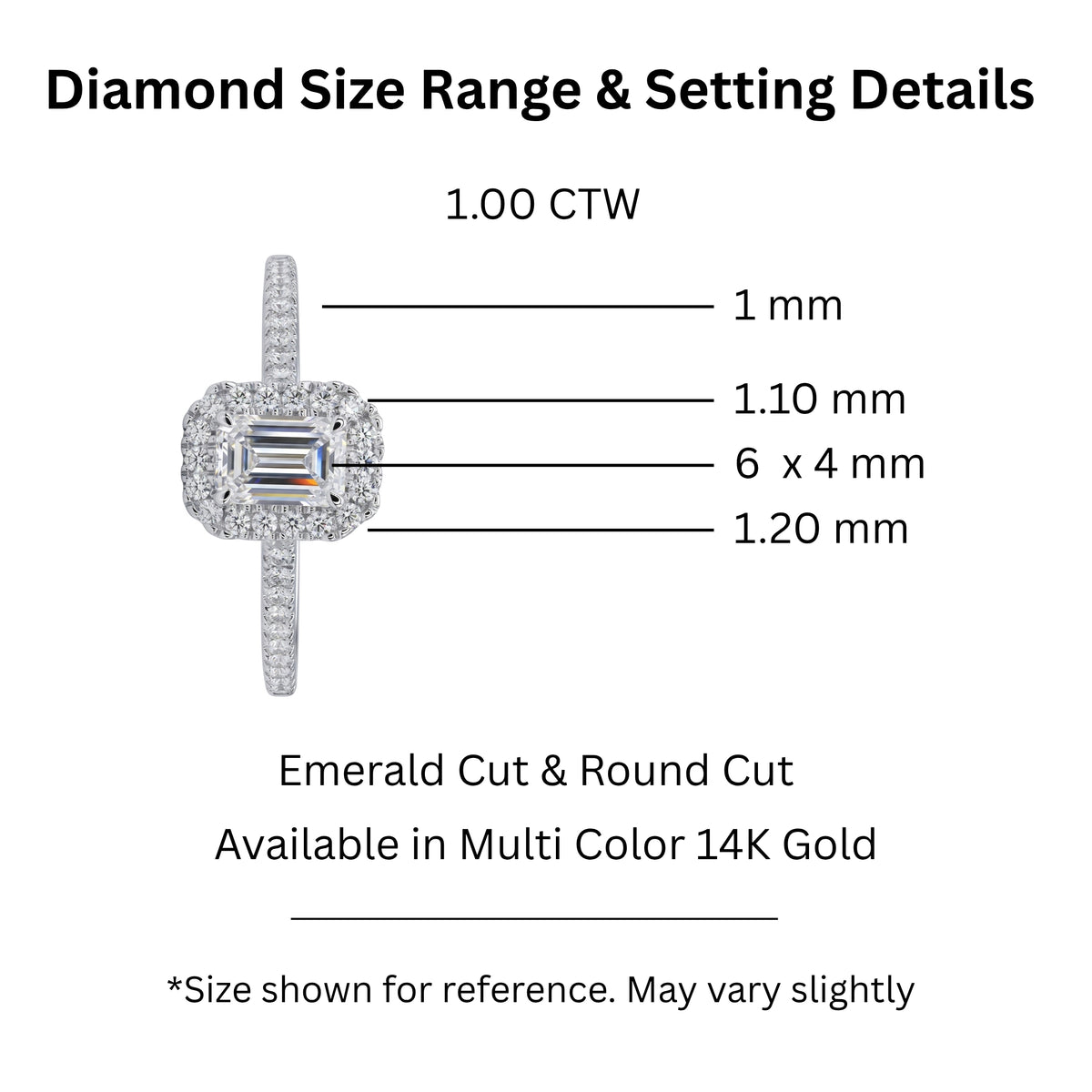 1.00-3.50 Carat T.W. Emerald & Round-cut Lab Grown Diamond (F/VS+) 14K Gold Halo Ring