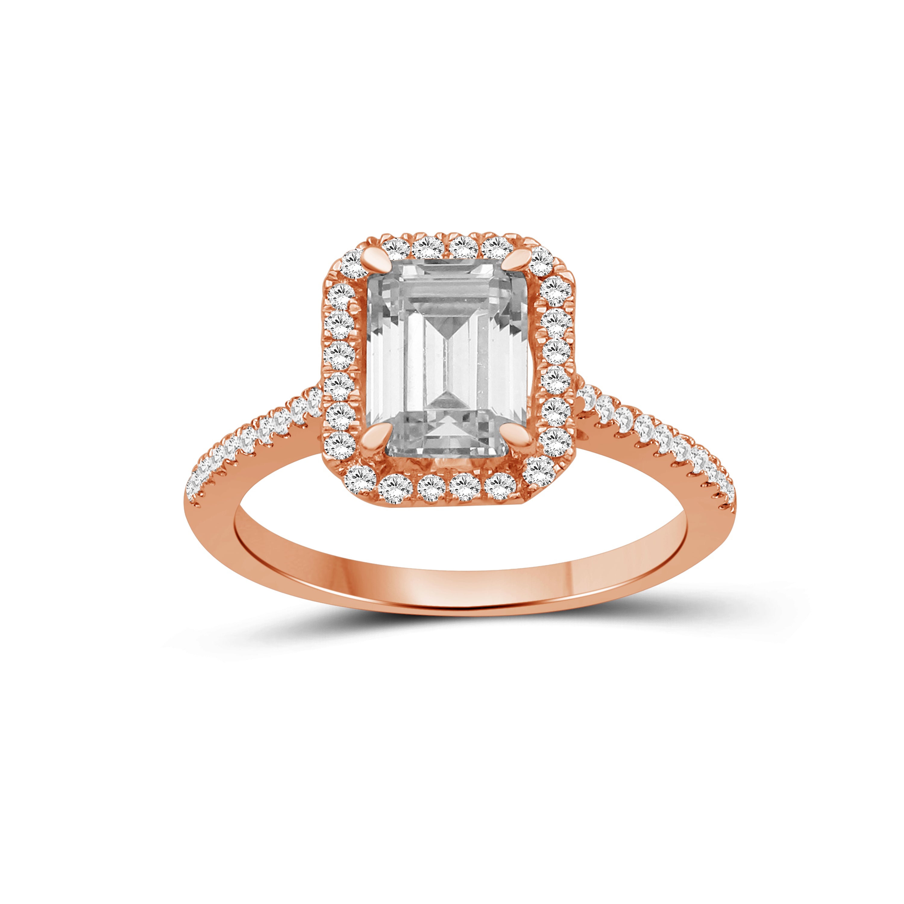 1.00-3.50 Carat T.W. Emerald & Round-cut Lab Grown Diamond (F/VS+) 14K Gold Halo Ring