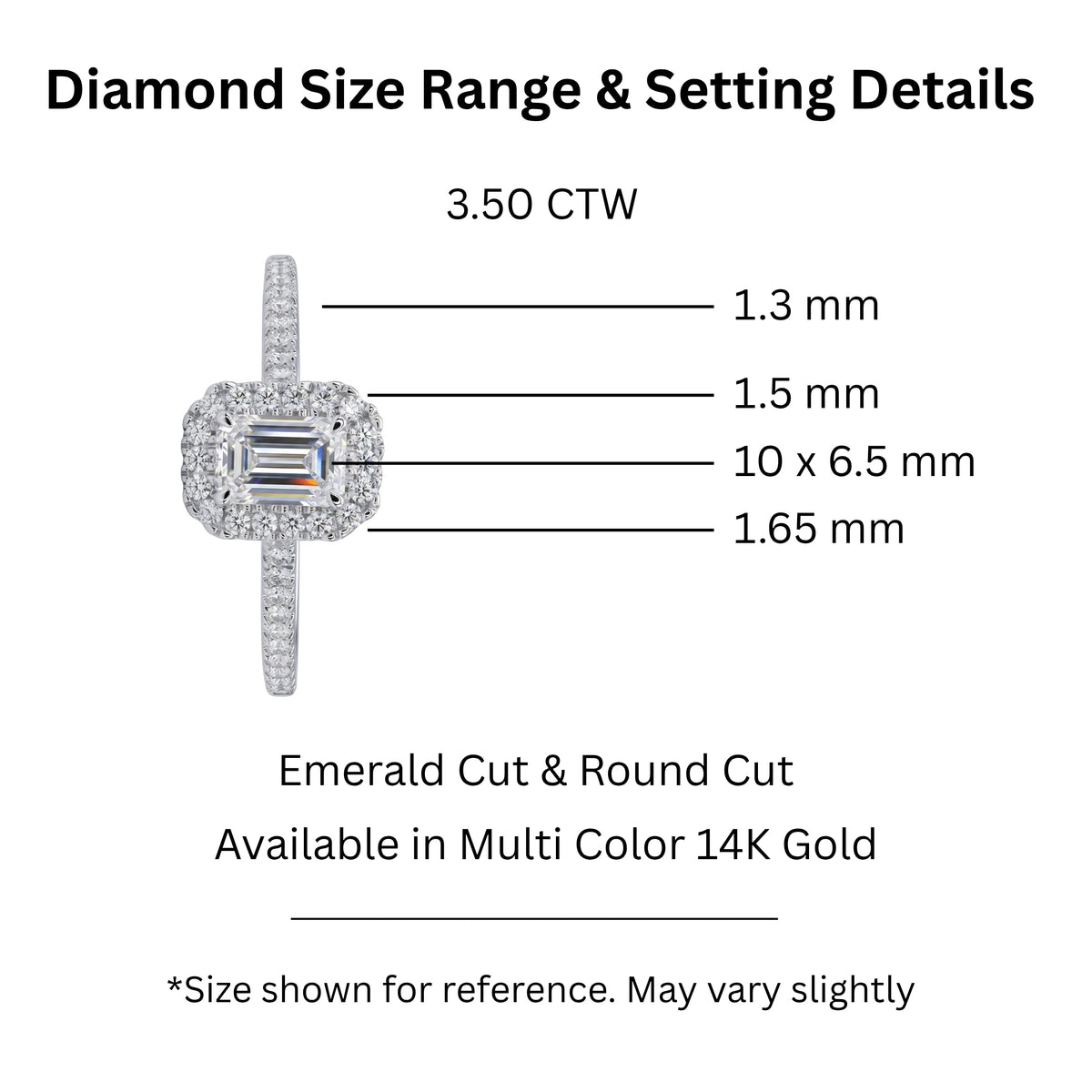 1.00-3.50 Carat T.W. Emerald & Round-cut Lab Grown Diamond (F/VS+) 14K Gold Halo Ring