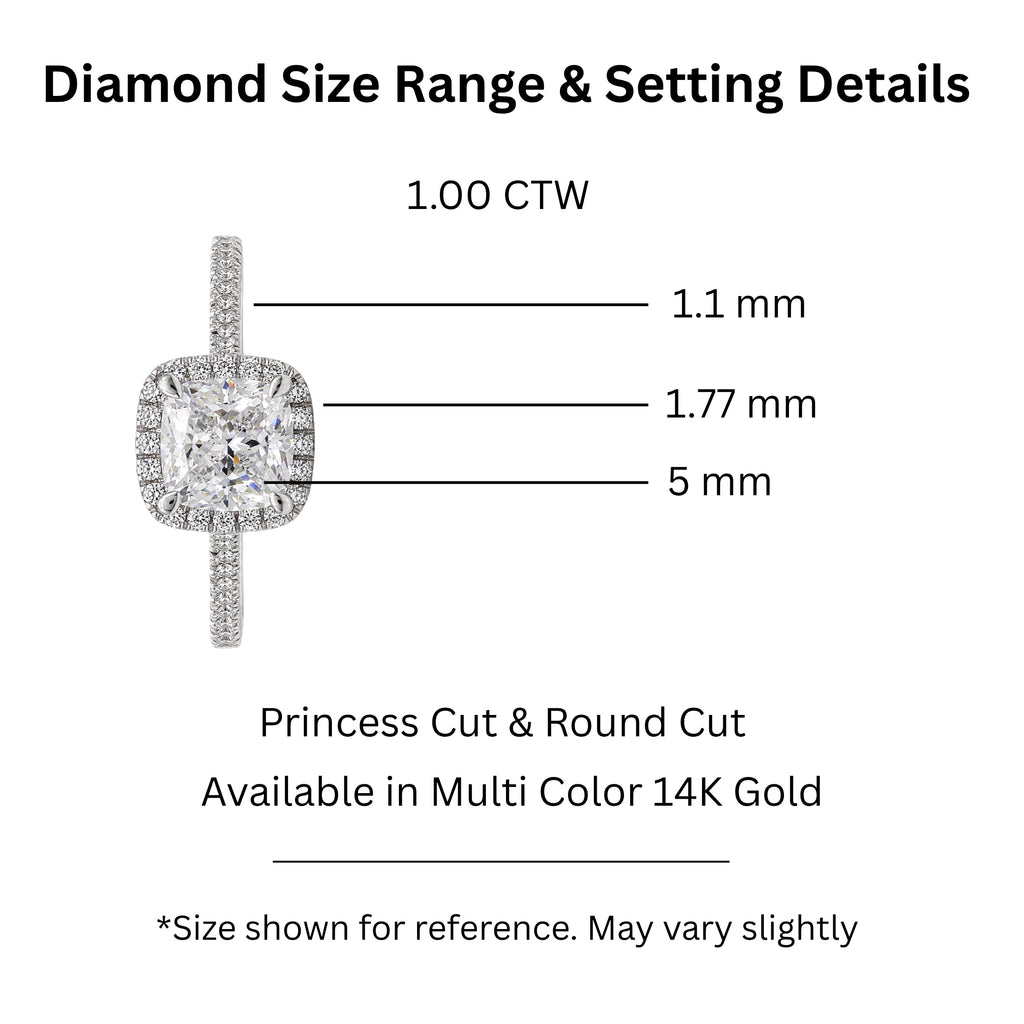1.00-3.50 Carat T.W. Cushion & Round-cut Lab Grown Diamond (F/VS+) 14K Gold Halo Ring