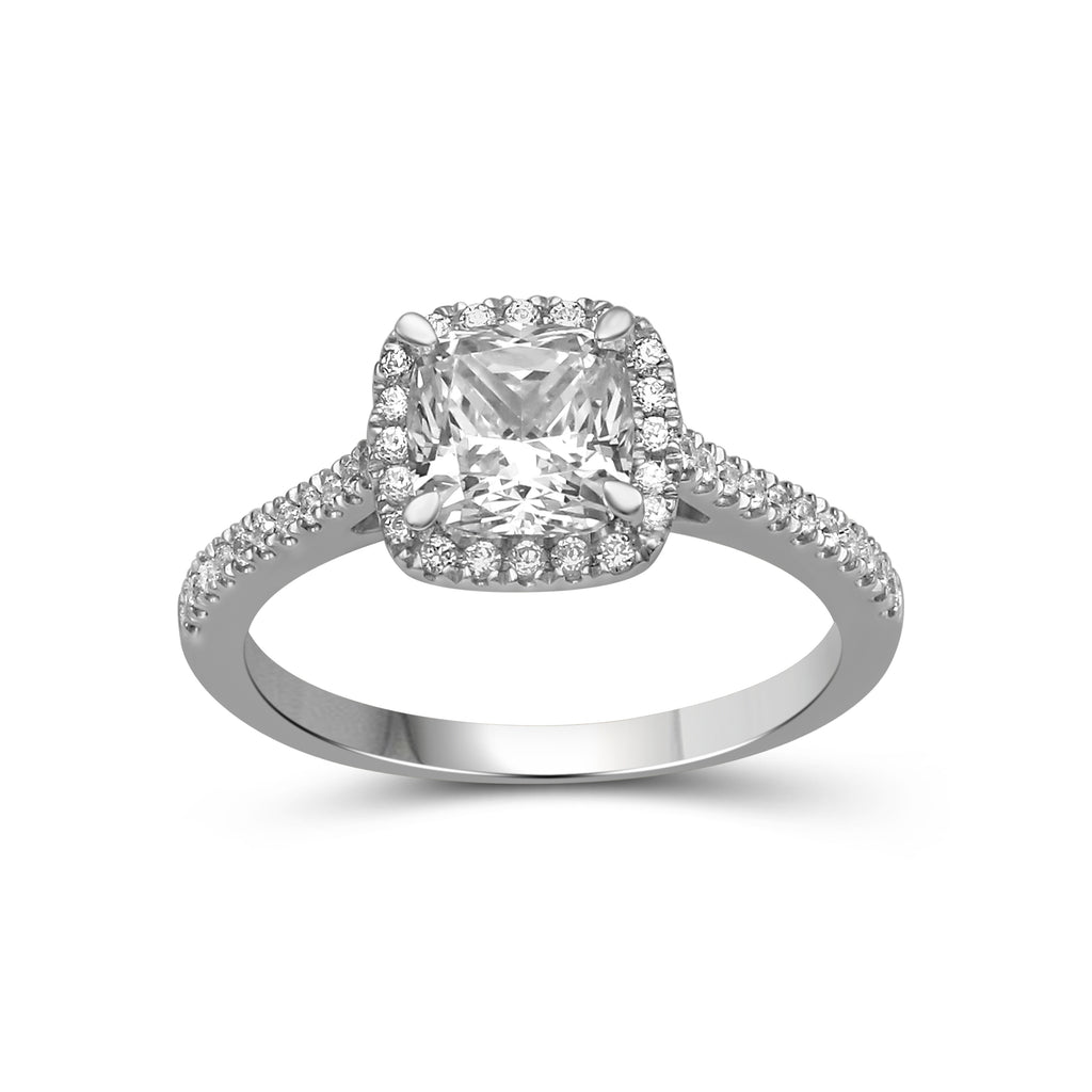 1.00-3.50 Carat T.W. Cushion & Round-cut Lab Grown Diamond (F/VS+) 14K Gold Halo Ring