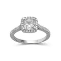 1.00-3.50 Carat T.W. Cushion & Round-cut Lab Grown Diamond (F/VS+) 14K Gold Halo Ring