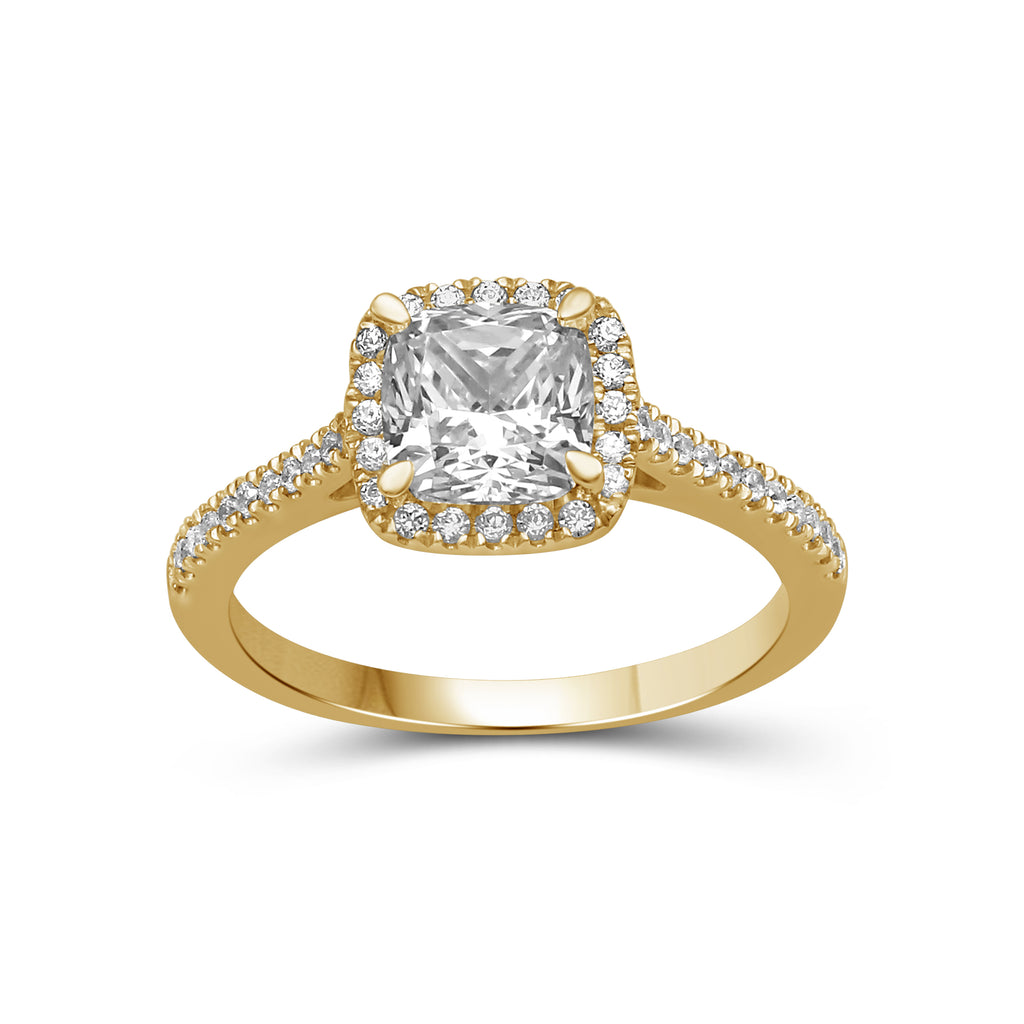 1.00-3.50 Carat T.W. Cushion & Round-cut Lab Grown Diamond (F/VS+) 14K Gold Halo Ring