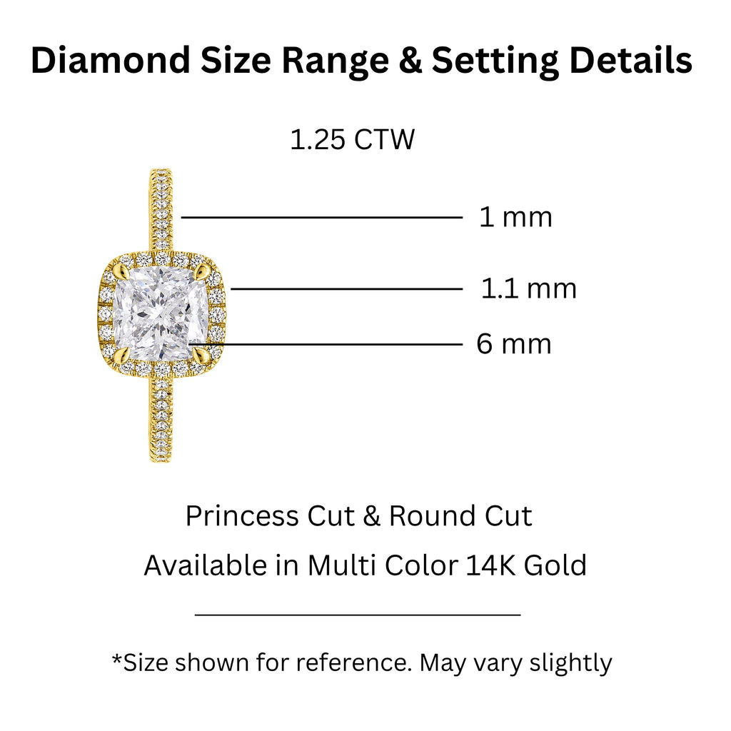 1.00-3.50 Carat T.W. Cushion & Round-cut Lab Grown Diamond (F/VS+) 14K Gold Halo Ring