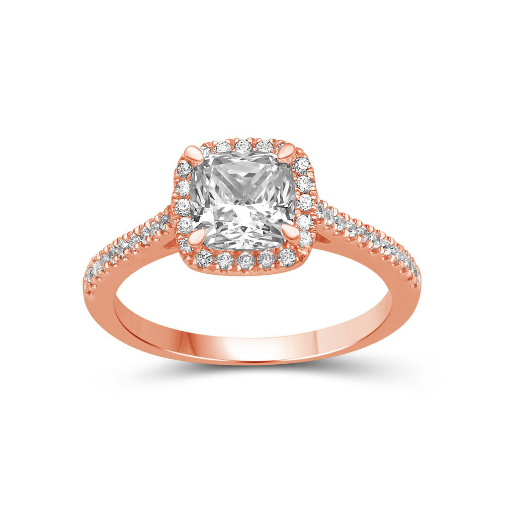 1.00-3.50 Carat T.W. Cushion & Round-cut Lab Grown Diamond (F/VS+) 14K Gold Halo Ring