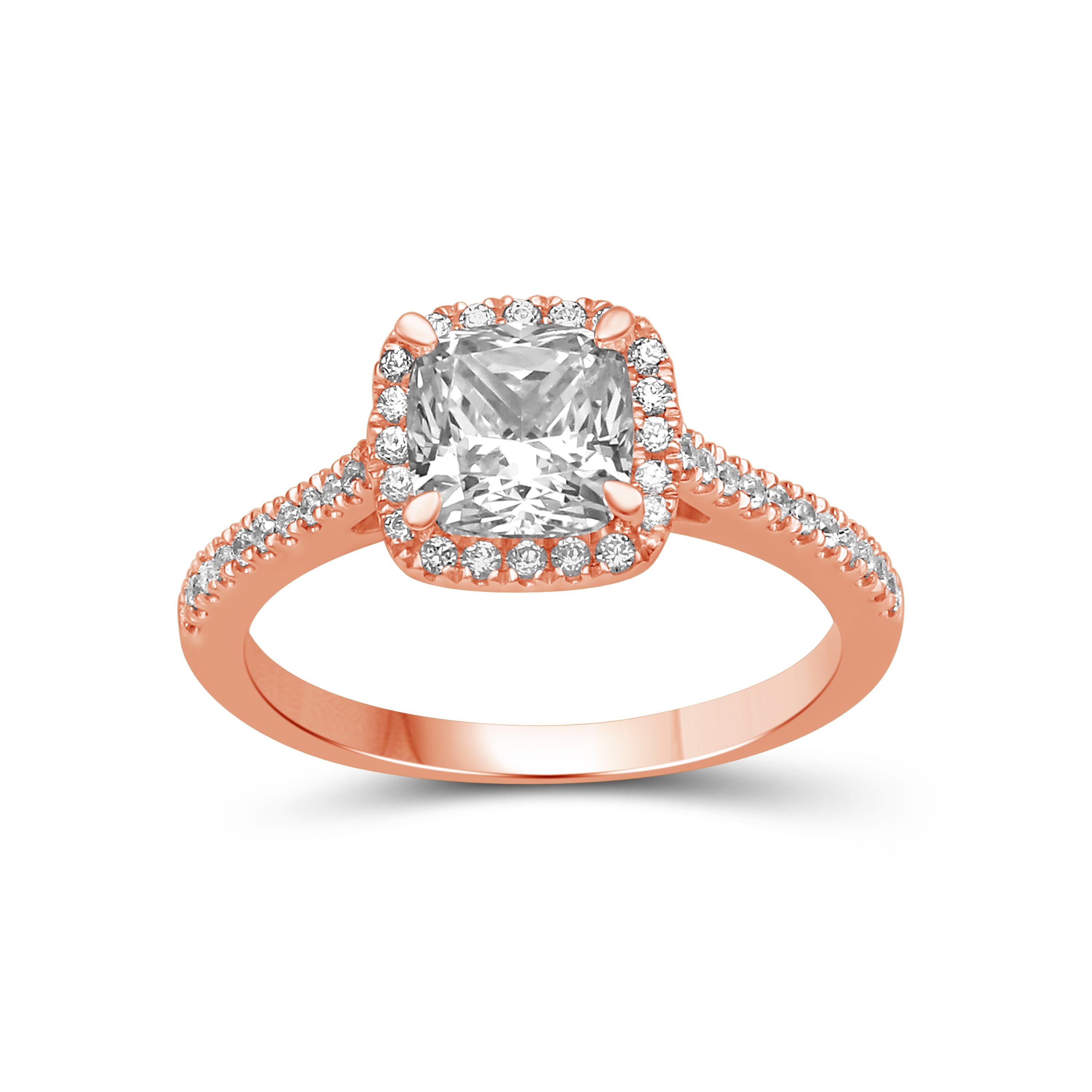 1.00-3.50 Carat T.W. Cushion & Round-cut Lab Grown Diamond (F/VS+) 14K Gold Halo Ring