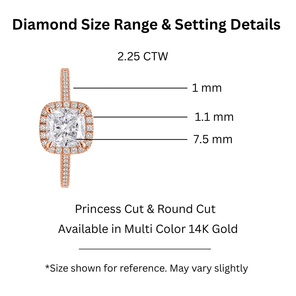 1.00-3.50 Carat T.W. Cushion & Round-cut Lab Grown Diamond (F/VS+) 14K Gold Halo Ring