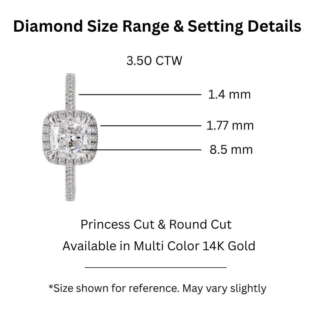 1.00-3.50 Carat T.W. Cushion & Round-cut Lab Grown Diamond (F/VS+) 14K Gold Halo Ring