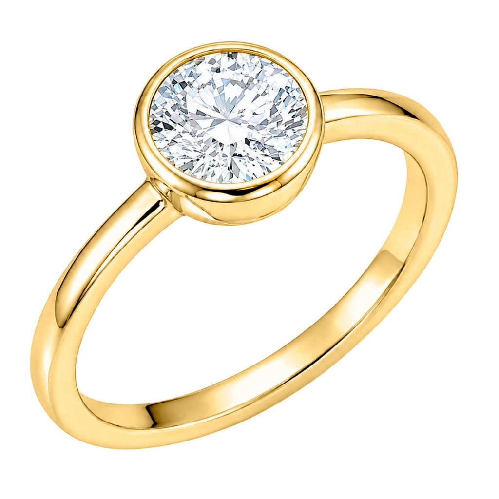 1.00-6.00 Carat T.W. Round-cut IGI Certified Lab Grown Diamond (F/VS+) 14K Gold Bezel Set Ring