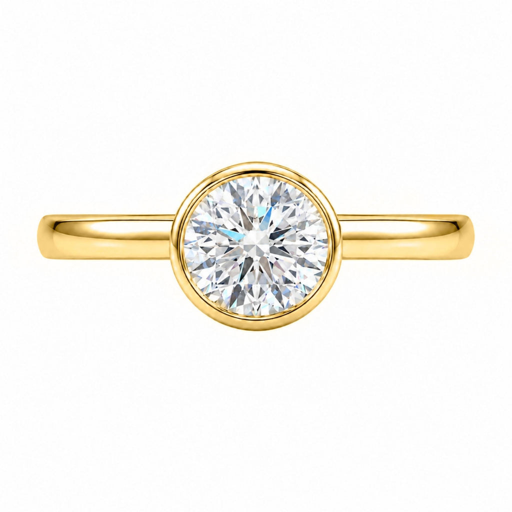 1.00-6.00 Carat T.W. Round-cut IGI Certified Lab Grown Diamond (F/VS+) 14K Gold Bezel Set Ring