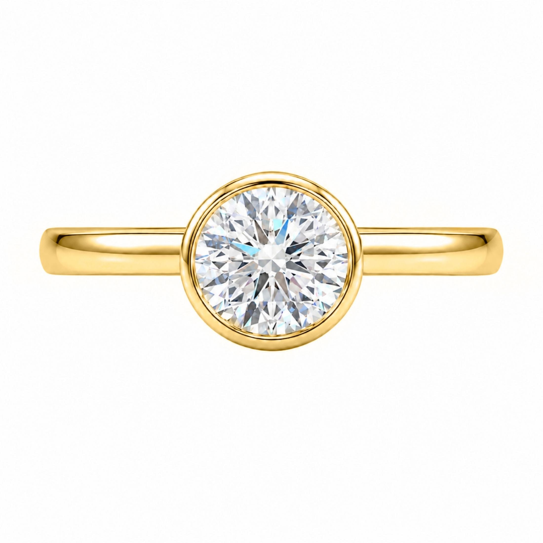 1.00-6.00 Carat T.W. Round-cut IGI Certified Lab Grown Diamond (F/VS+) 14K Gold Bezel Set Ring
