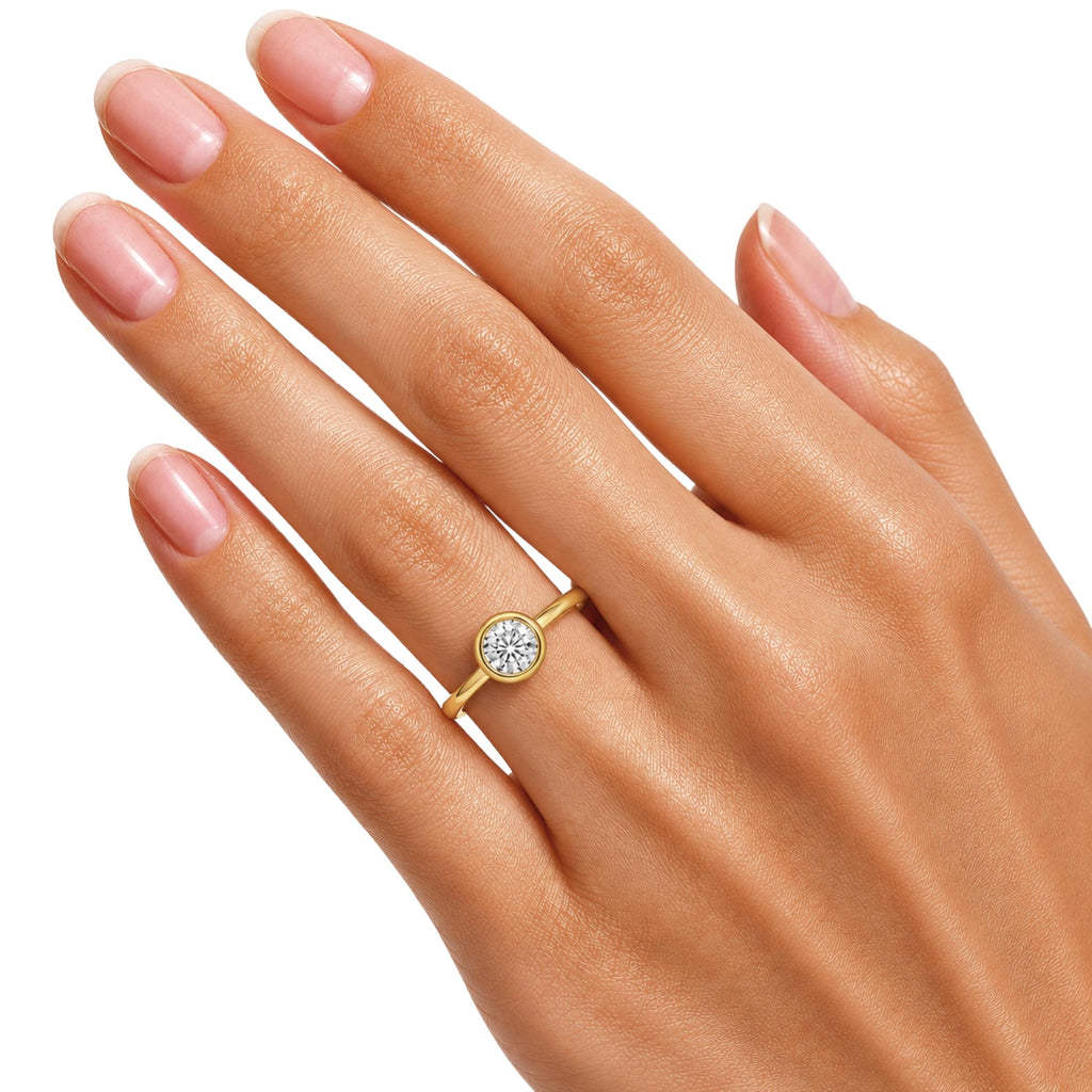 1.00-6.00 Carat T.W. Round-cut IGI Certified Lab Grown Diamond (F/VS+) 14K Gold Bezel Set Ring