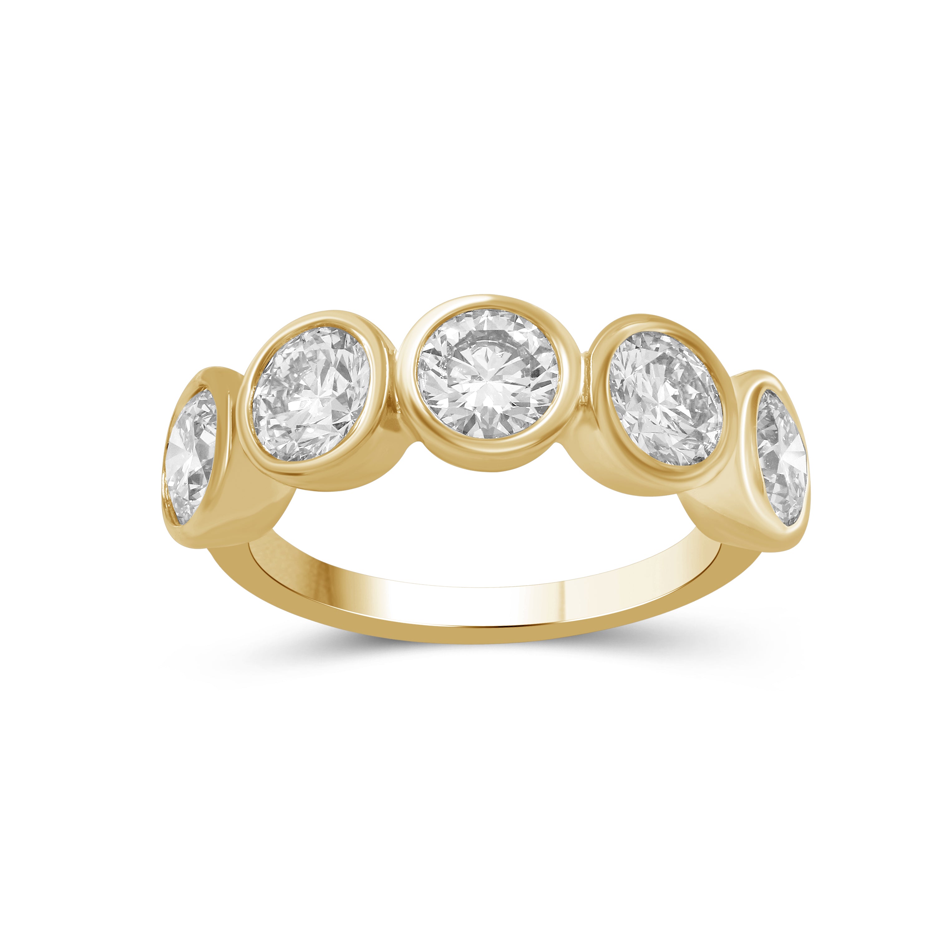 3.00 Carat T.W. Round-cut Lab Grown Diamond (F/VS+) 14K Gold Bezel Set 5 Stone Band Ring