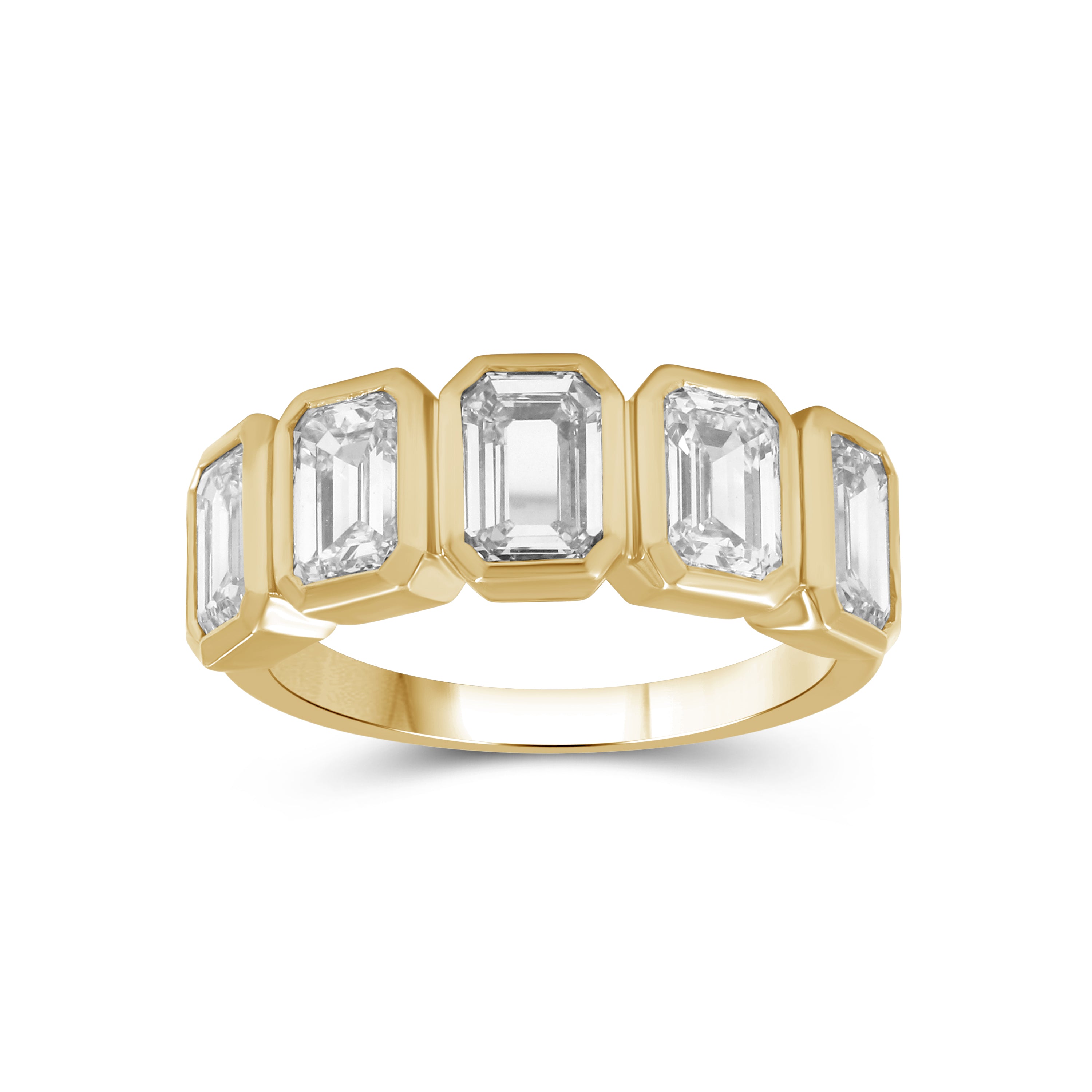 3.00 Carat T.W. Emerald-cut Lab Grown Diamond (F/VS+) 14K Gold Bezel Set 5 Stone Band Ring