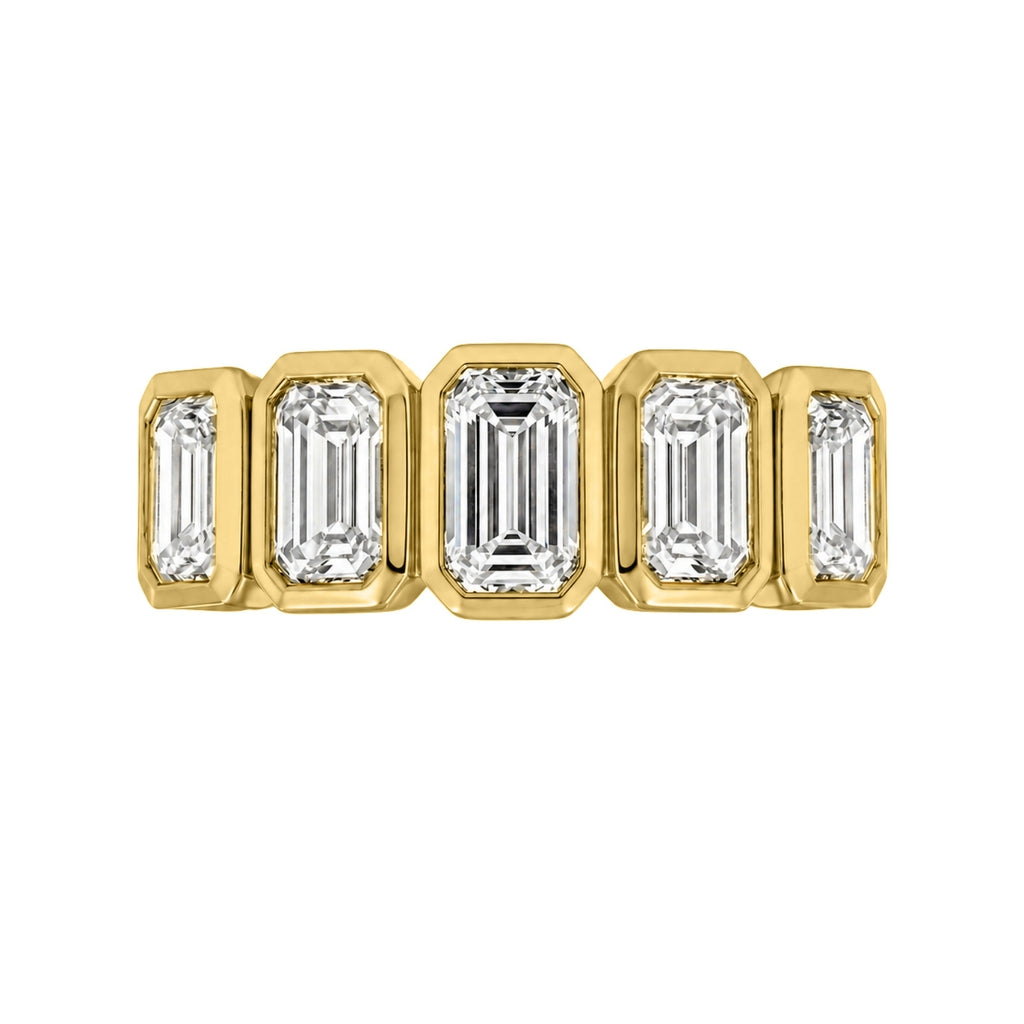 3.00 Carat T.W. Emerald-cut Lab Grown Diamond (F/VS+) 14K Gold Bezel Set 5 Stone Band Ring