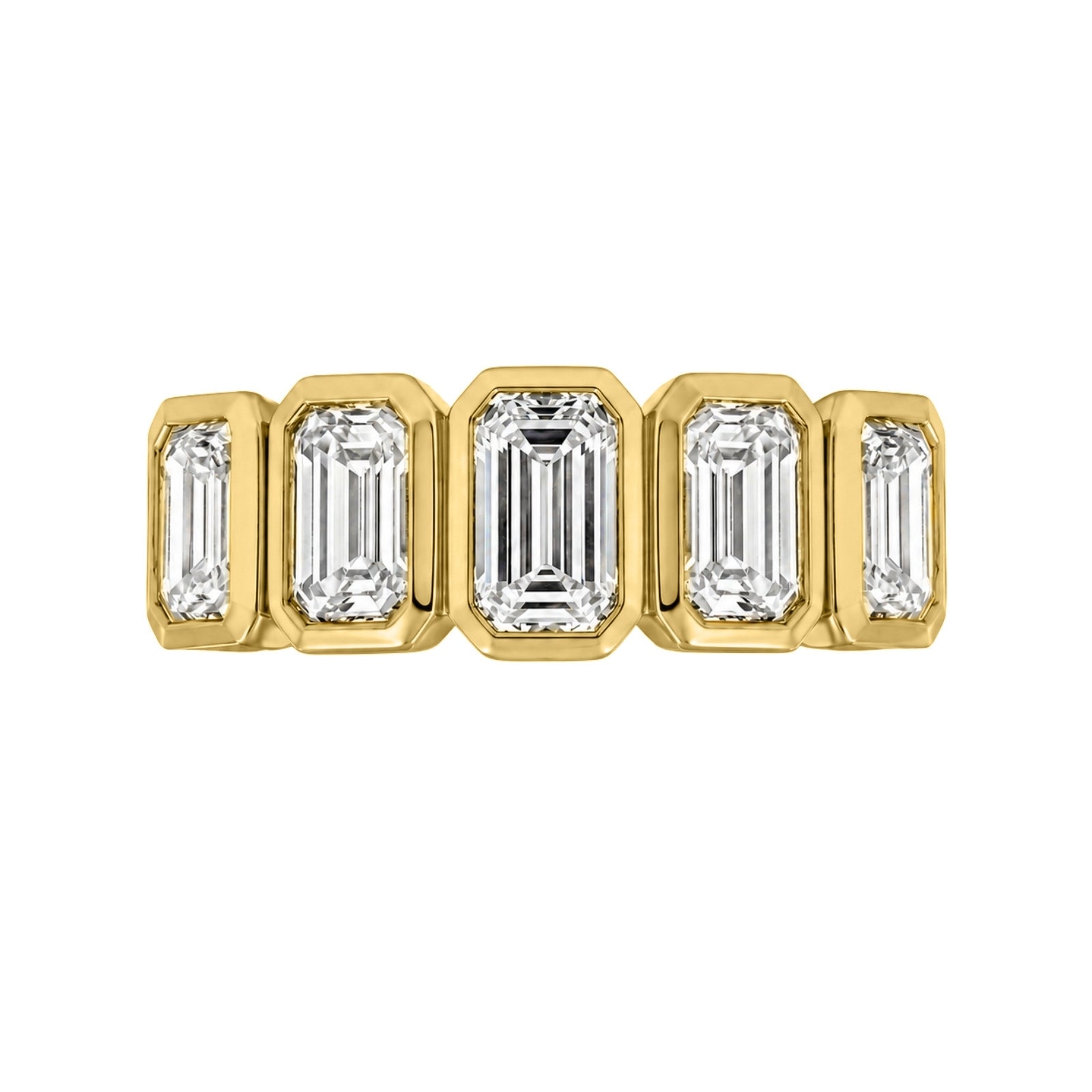 3.00 Carat T.W. Emerald-cut Lab Grown Diamond (F/VS+) 14K Gold Bezel Set 5 Stone Band Ring