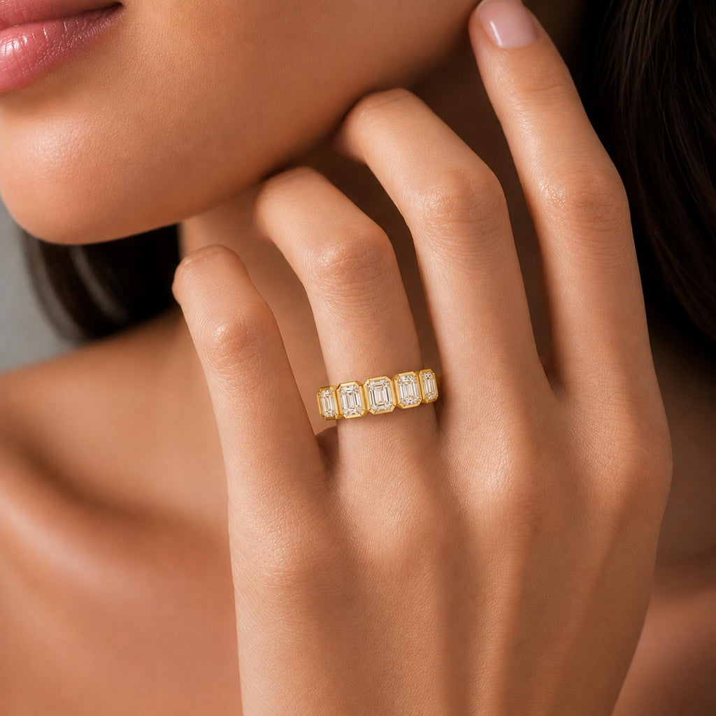 Diamonair 5 Stone Bezel Ring set - Lab Grown Diamond 14K Gold 5 Stone Bezel Ring
