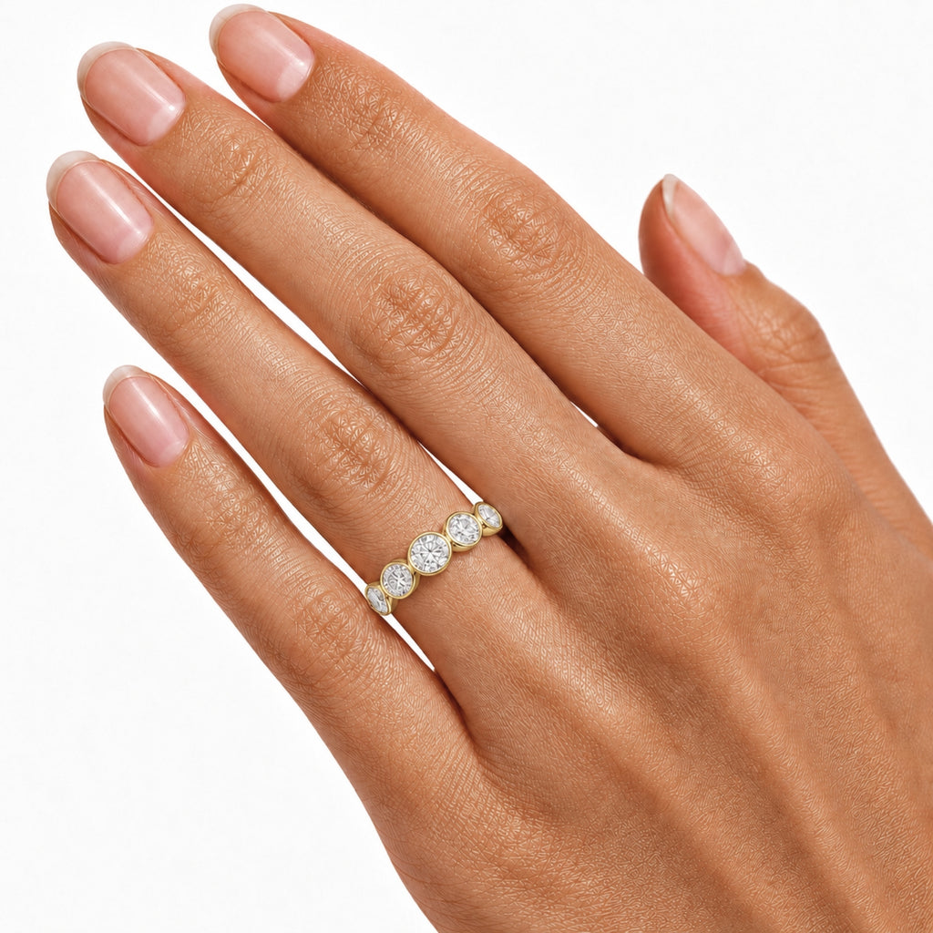 3.00 Carat T.W. Oval-cut Lab Grown Diamond (F/VS+) 14K Gold Bezel Set 5 Stone Band Ring