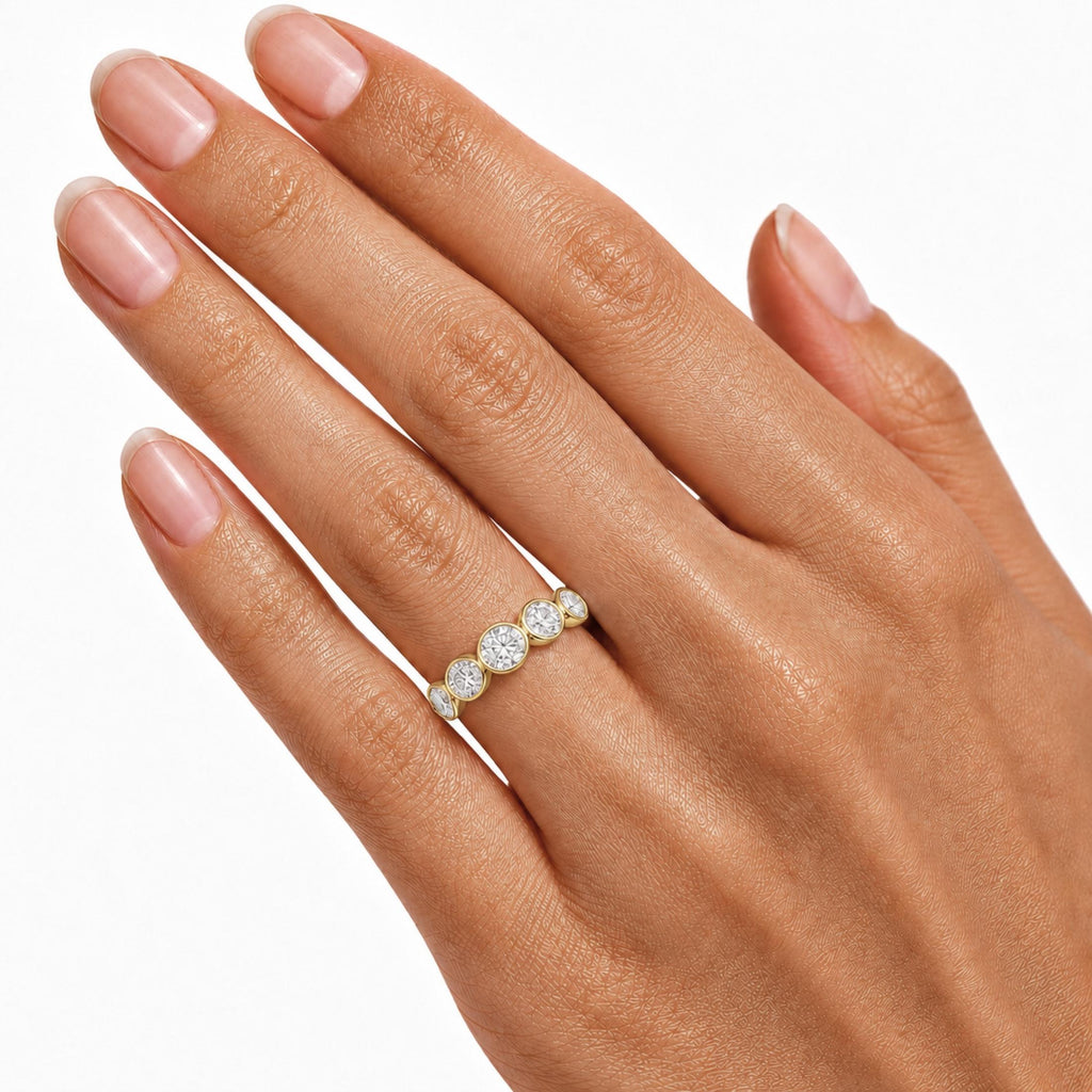 Diamonair 5 Stone Bezel Ring set - Lab Grown Diamond 14K Gold 5 Stone Bezel Ring