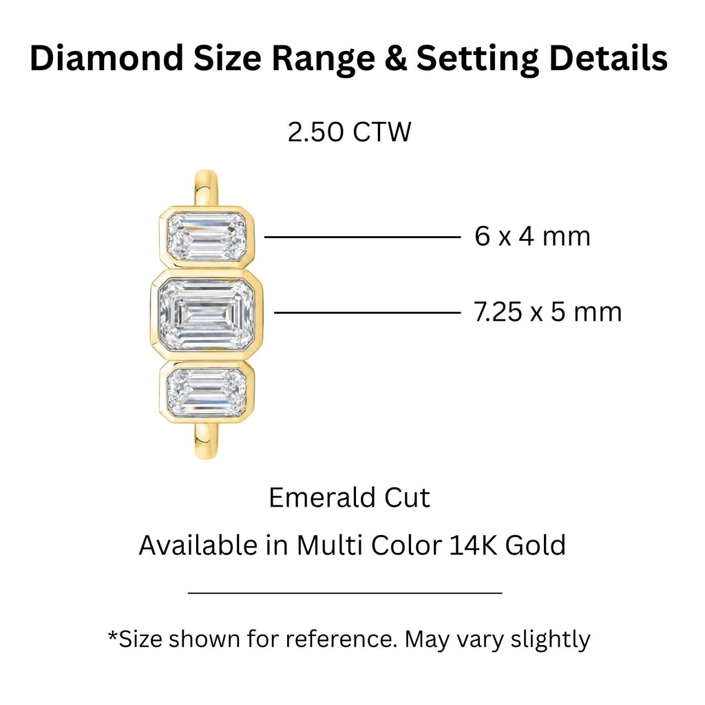 Diamonair 3 Stone Bezel Ring set - Lab Grown Diamond 14K Gold 3 Stone Bezel Ring