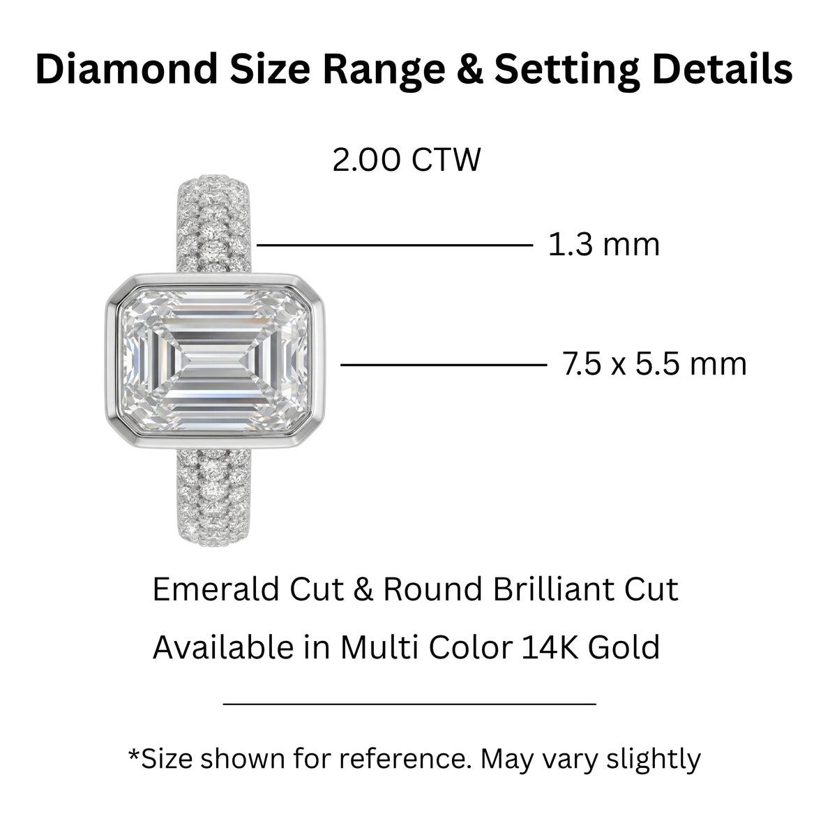 2.00 Carat T.W. Emerald and Round-cut Lab Grown Diamond (F/VS+) 14K Gold Solitaire Band Ring