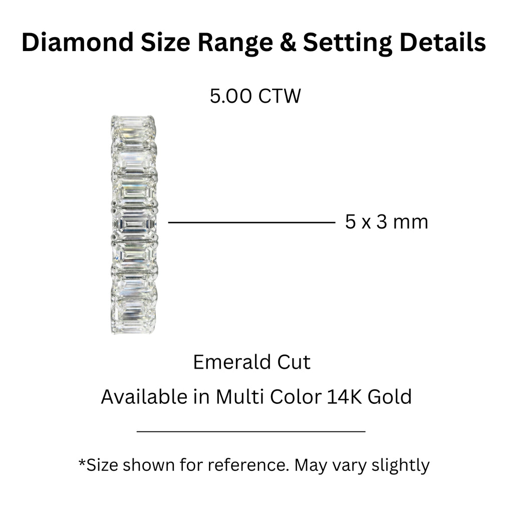 5.00 - 7.00 Carat T.W. Emerald-cut Lab Grown Diamond (F/VS+) 14K Gold Eternity Band Ring