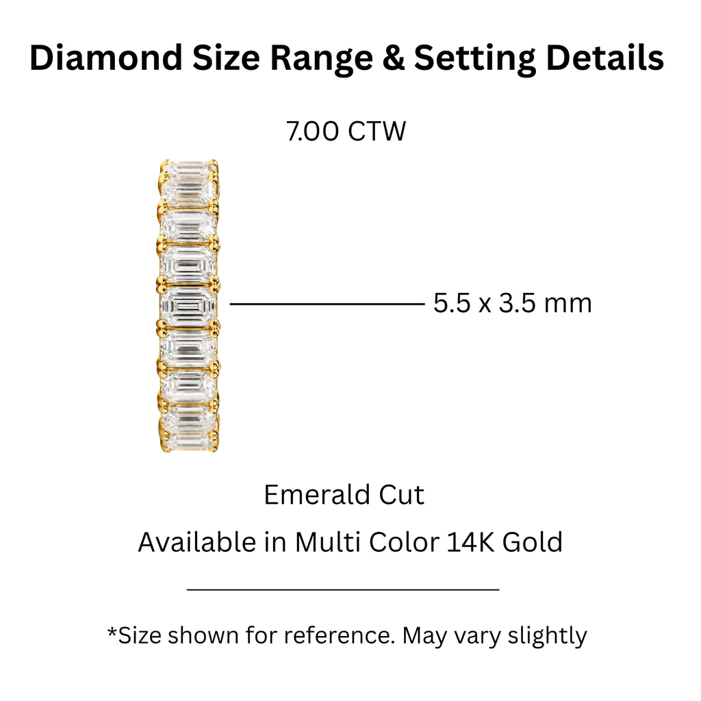 5.00 - 7.00 Carat T.W. Emerald-cut Lab Grown Diamond (F/VS+) 14K Gold Eternity Band Ring