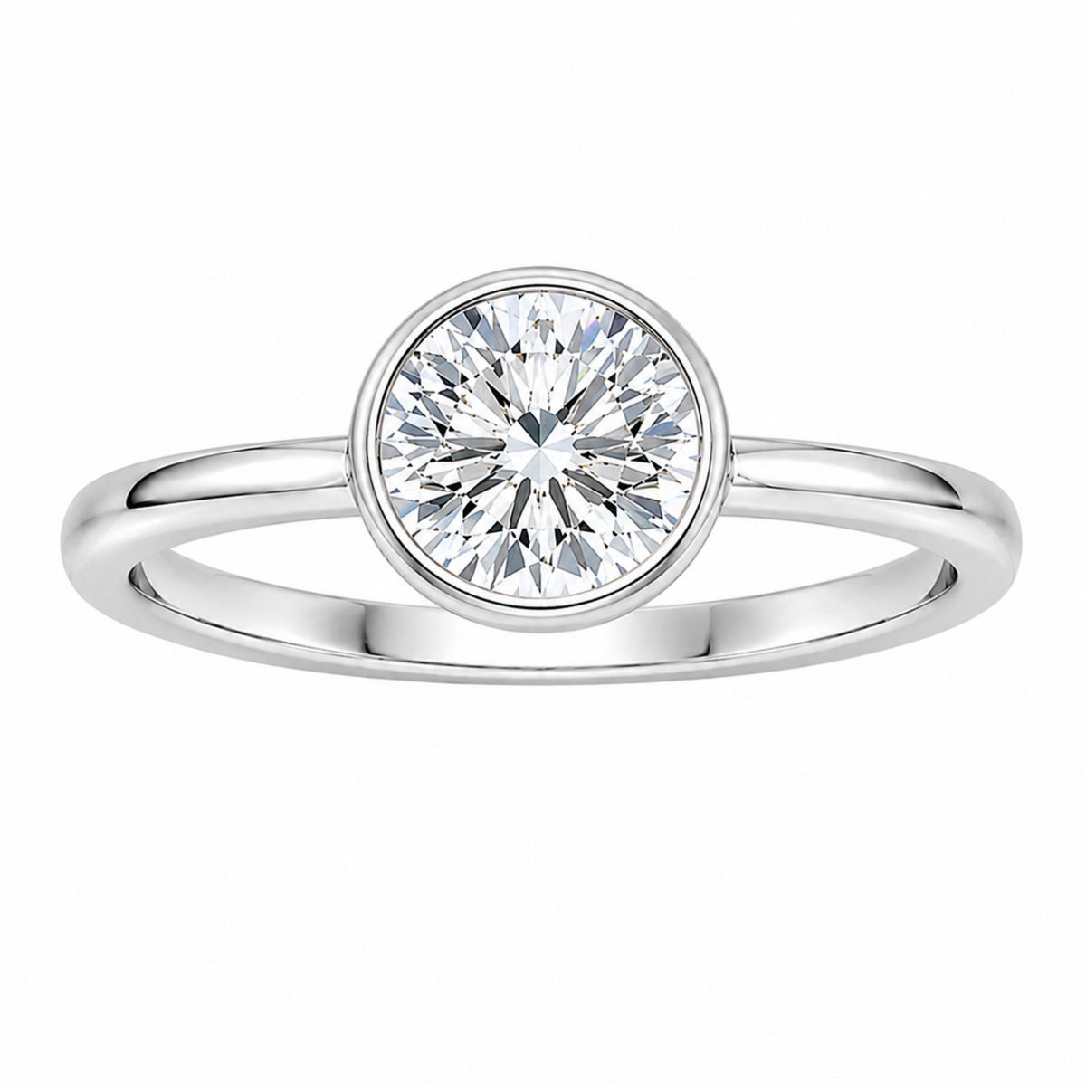 1.00-6.00 Carat T.W. Round-cut IGI Certified Lab Grown Diamond (F/VS+) 14K Gold Bezel Set Ring