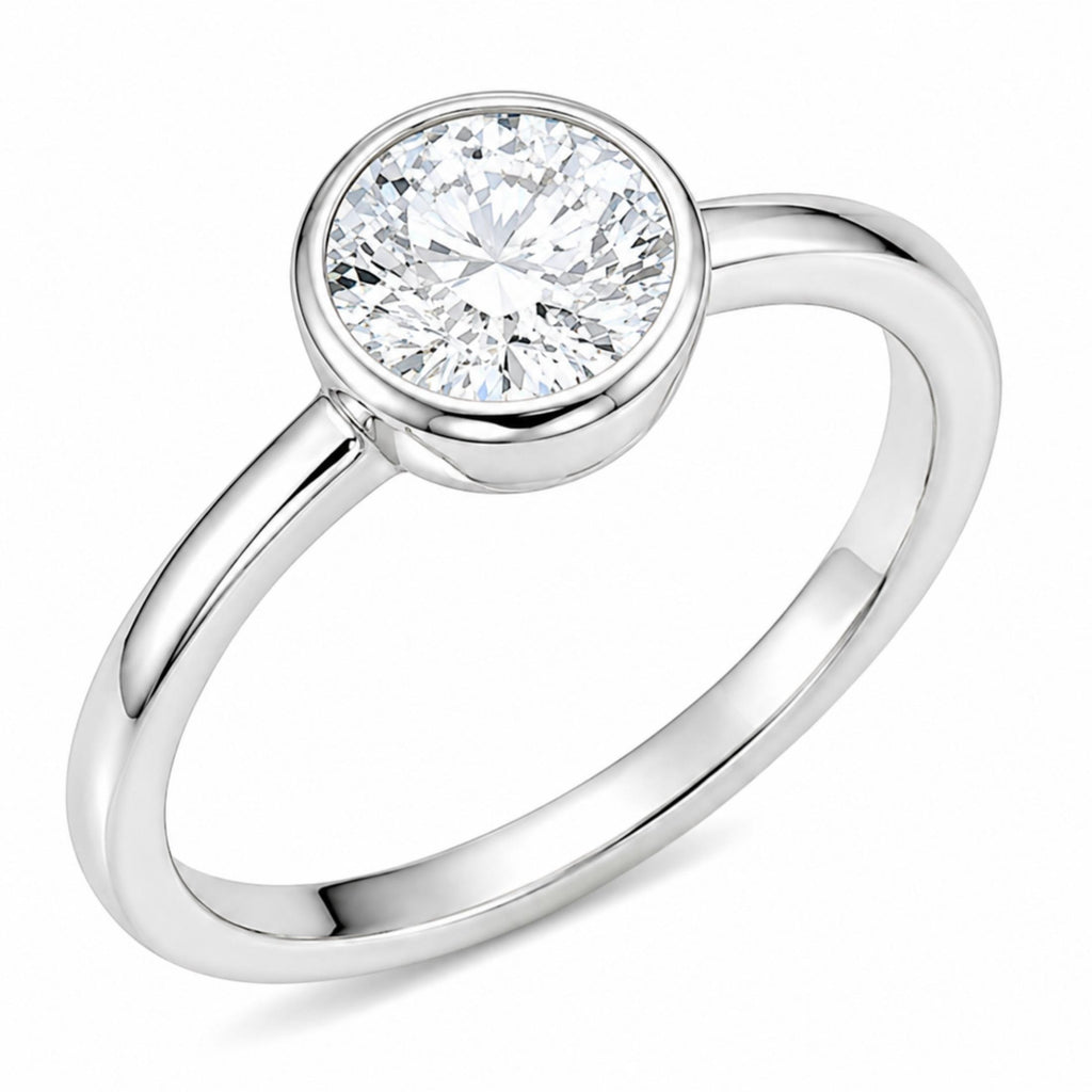 1.00-6.00 Carat T.W. Round-cut IGI Certified Lab Grown Diamond (F/VS+) 14K Gold Bezel Set Ring