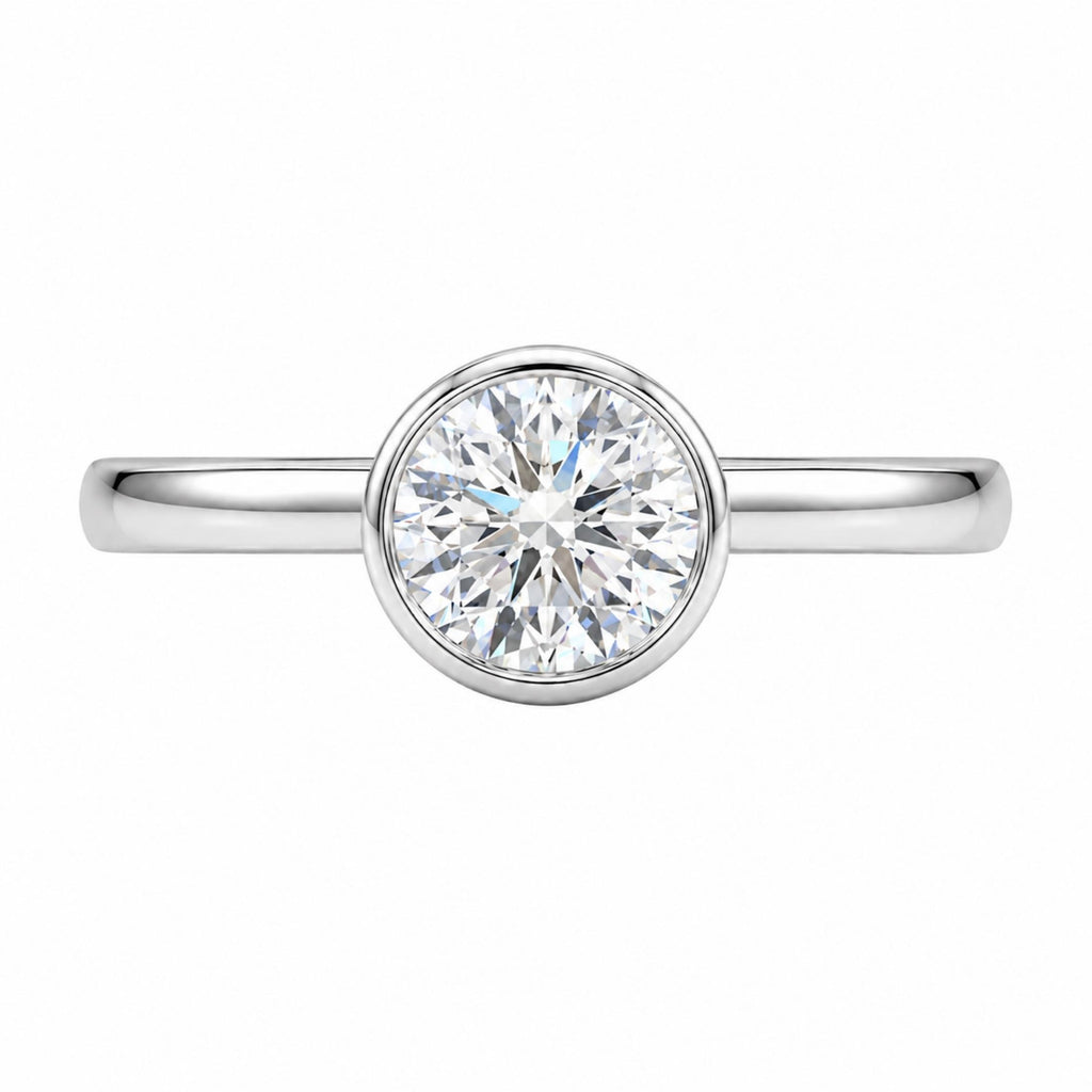 1.00-6.00 Carat T.W. Round-cut IGI Certified Lab Grown Diamond (F/VS+) 14K Gold Bezel Set Ring