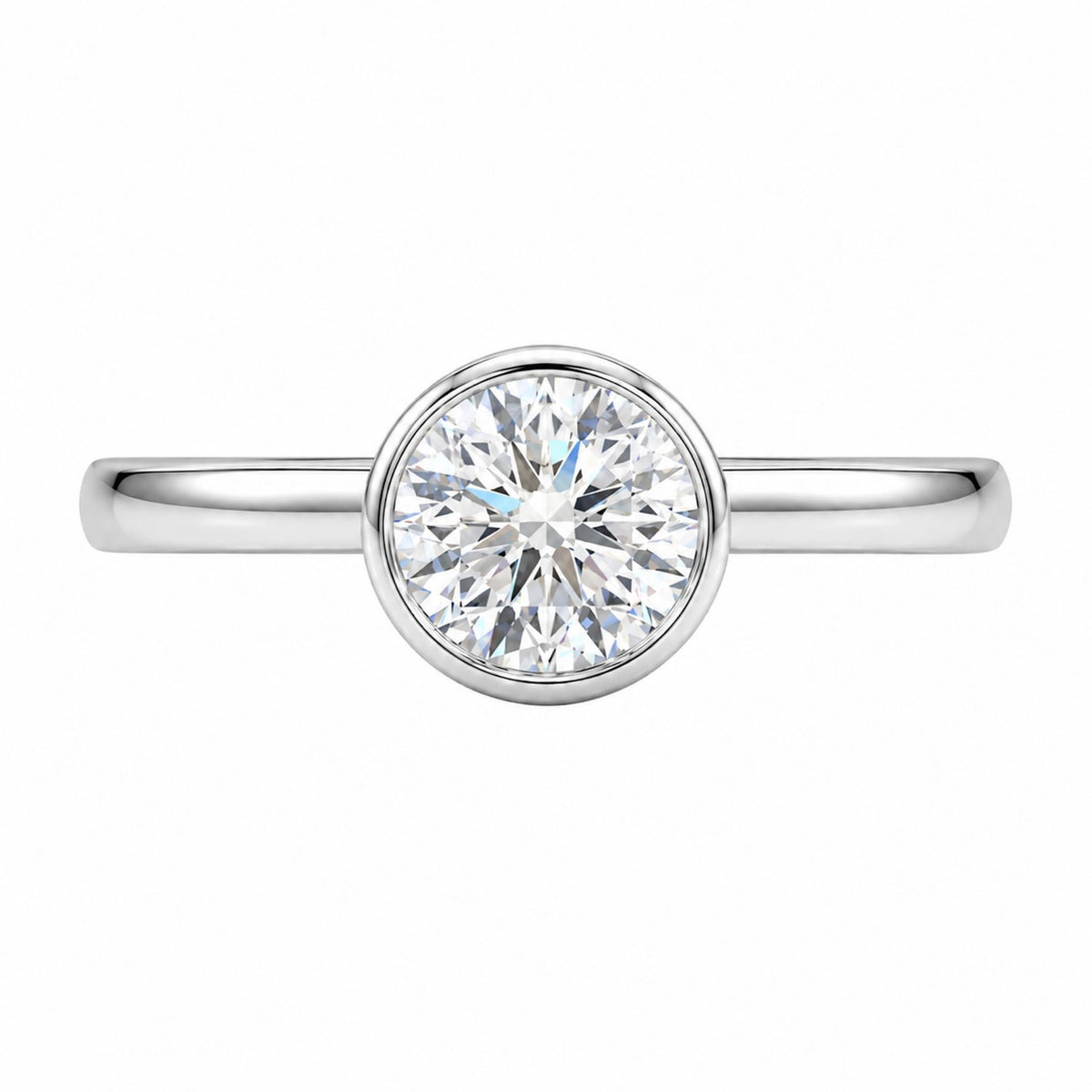 1.00-6.00 Carat T.W. Round-cut IGI Certified Lab Grown Diamond (F/VS+) 14K Gold Bezel Set Ring